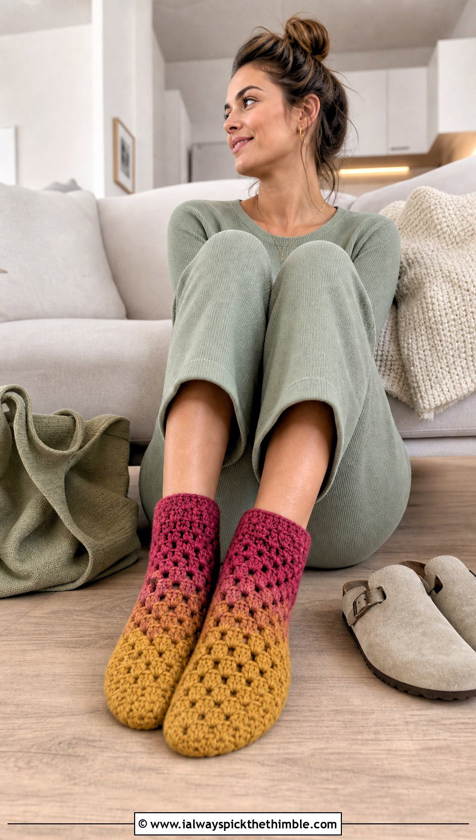 Ombre Granny Slipper Socks With Knit Co Ord Set - 20 Crochet Granny Socks outfit ideas