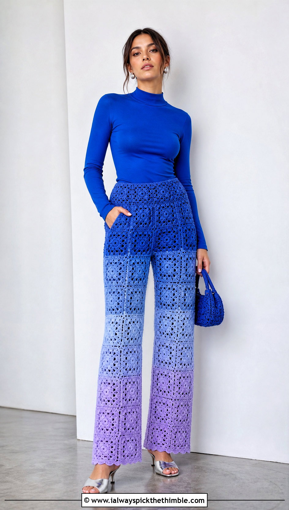 Ombre Granny Square Trousers With Monochrome Top - 25 granny square trousers outfit ideas