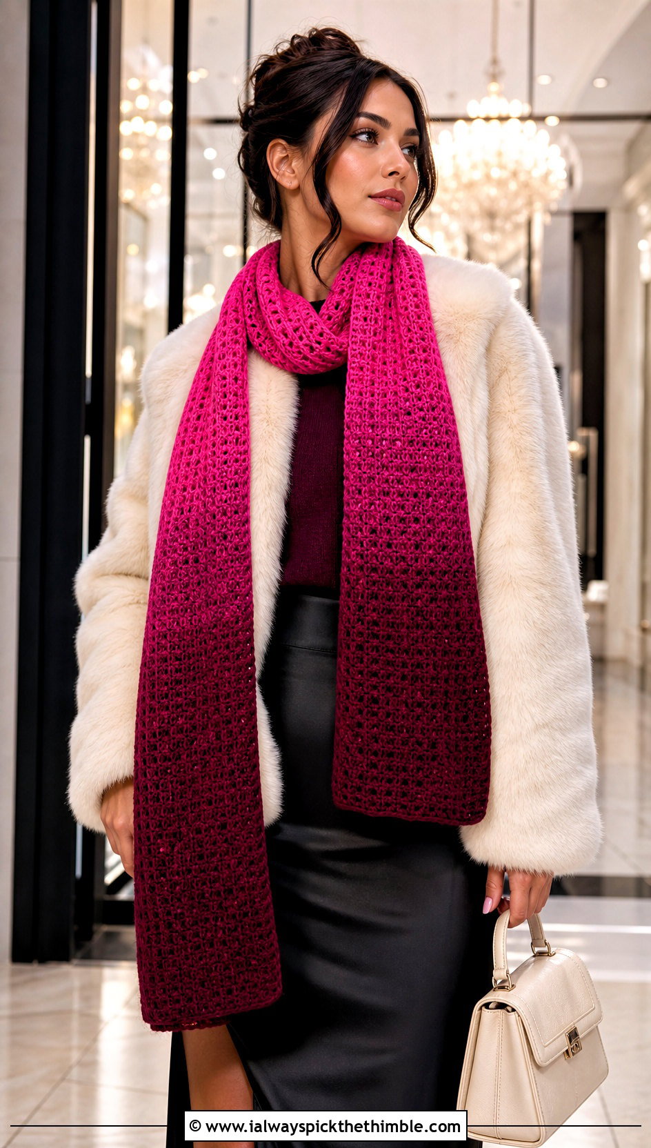 Ombre Hdc Crochet Scarf With Faux Fur Coat - 20 Hdc Crochet Scarf outfit ideas