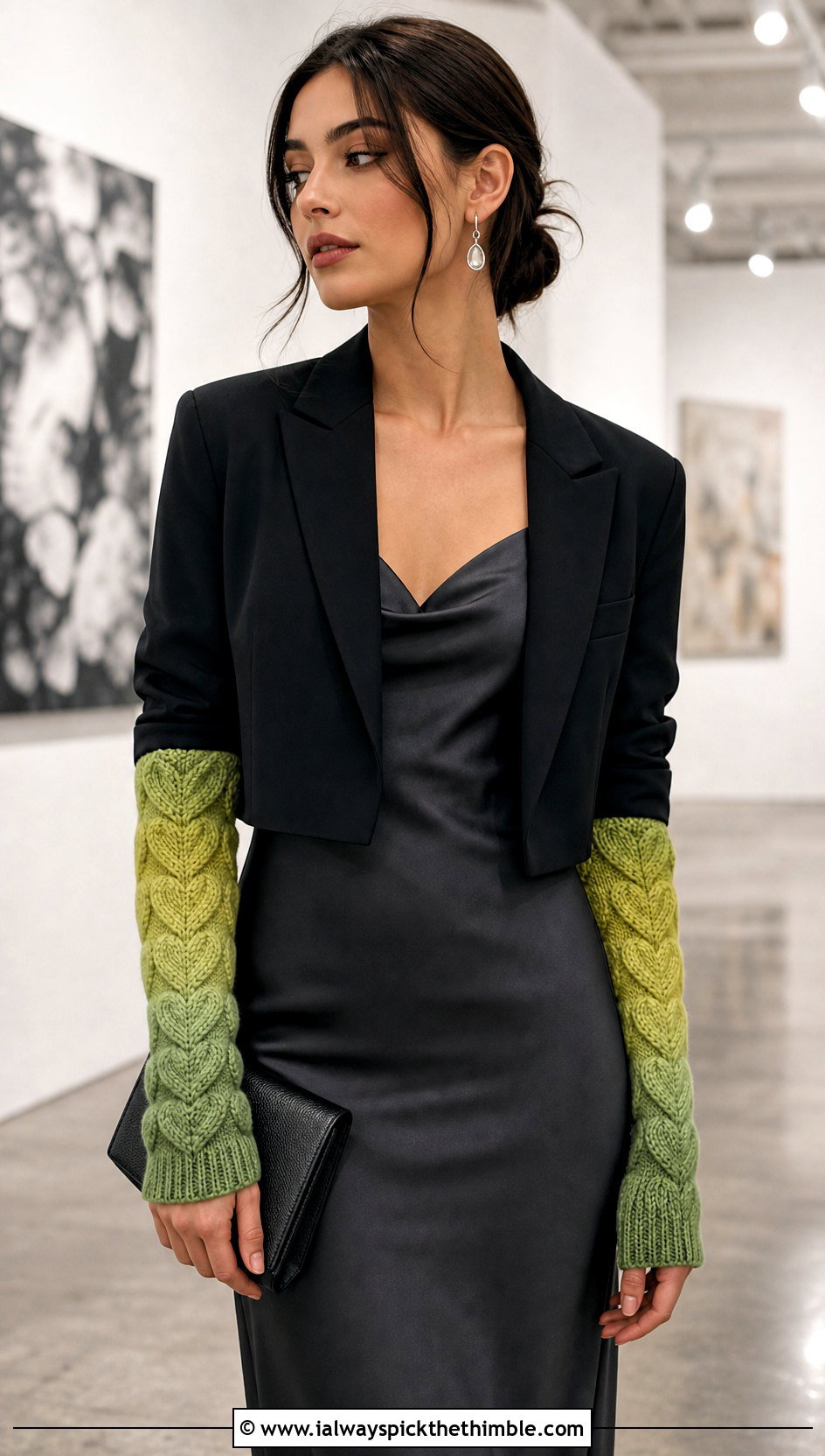 Ombre Heart Stitch Arm Warmers With Slip Dress - 15 Heart Crochet Gloves outfit ideas