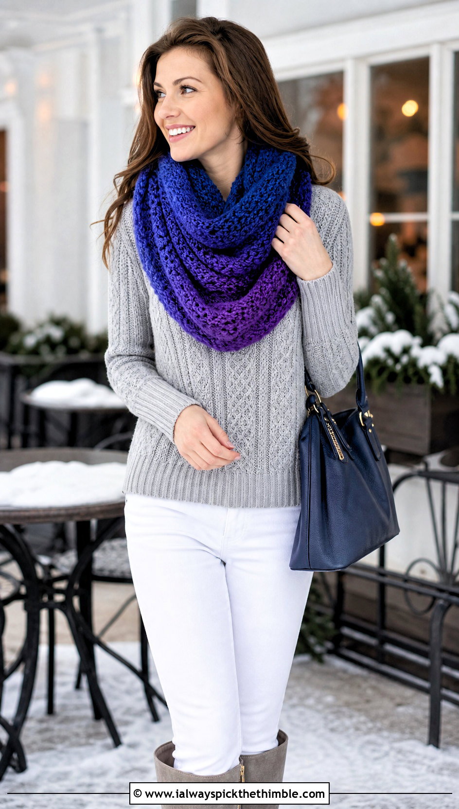 Ombre Hooded Infinity Scarf With Sweater And White Jeans - 15 crochet infinity scarf with hood outfit ideas