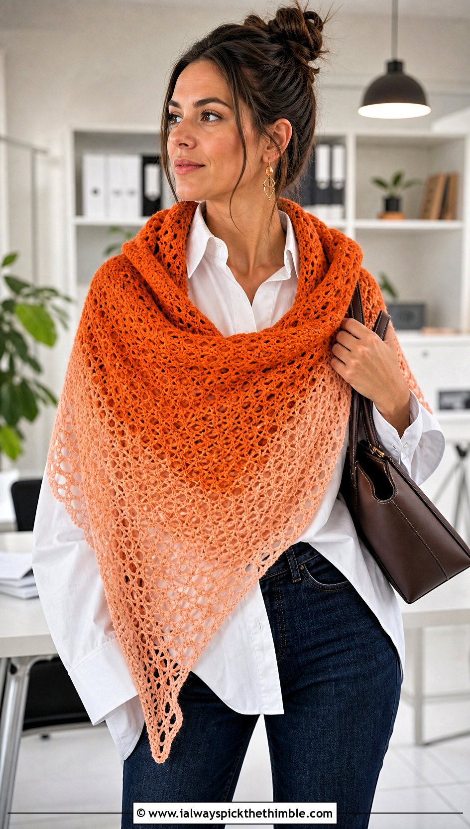 Ombre Hooded Triangle Crochet Shawl With White Shirt And Jeans - 20 Hooded Triangle Crochet Shawl outfit ideas