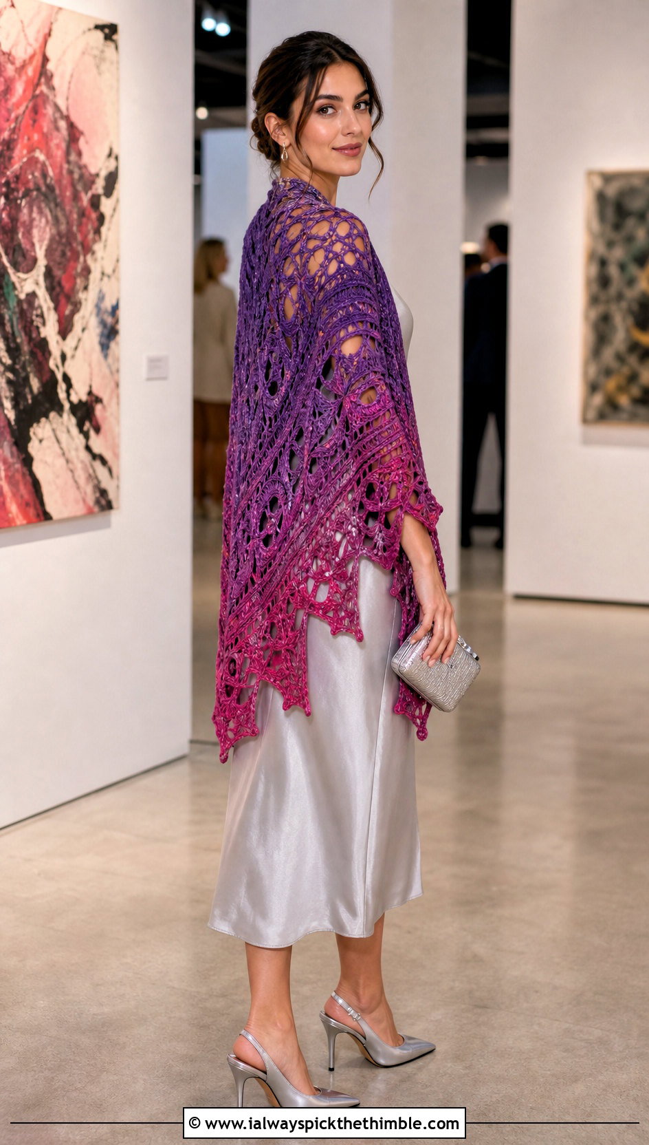 Ombre Lost Souls Shawl With Satin Slip Dress - 15 Lost Soul Crochet Shawl outfit ideas