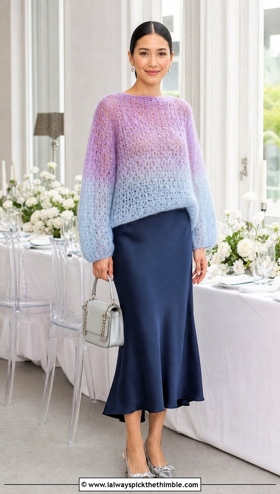 Ombre Mohair Crochet Sweater With Bias Cut Skirt - 25 mohair crochet sweater outfit ideas