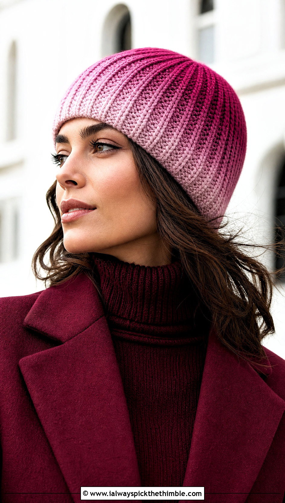 Ombre Ribbed Crochet Hat With Monochrome Outfit - 25 ribbed crochet hat outfit ideas