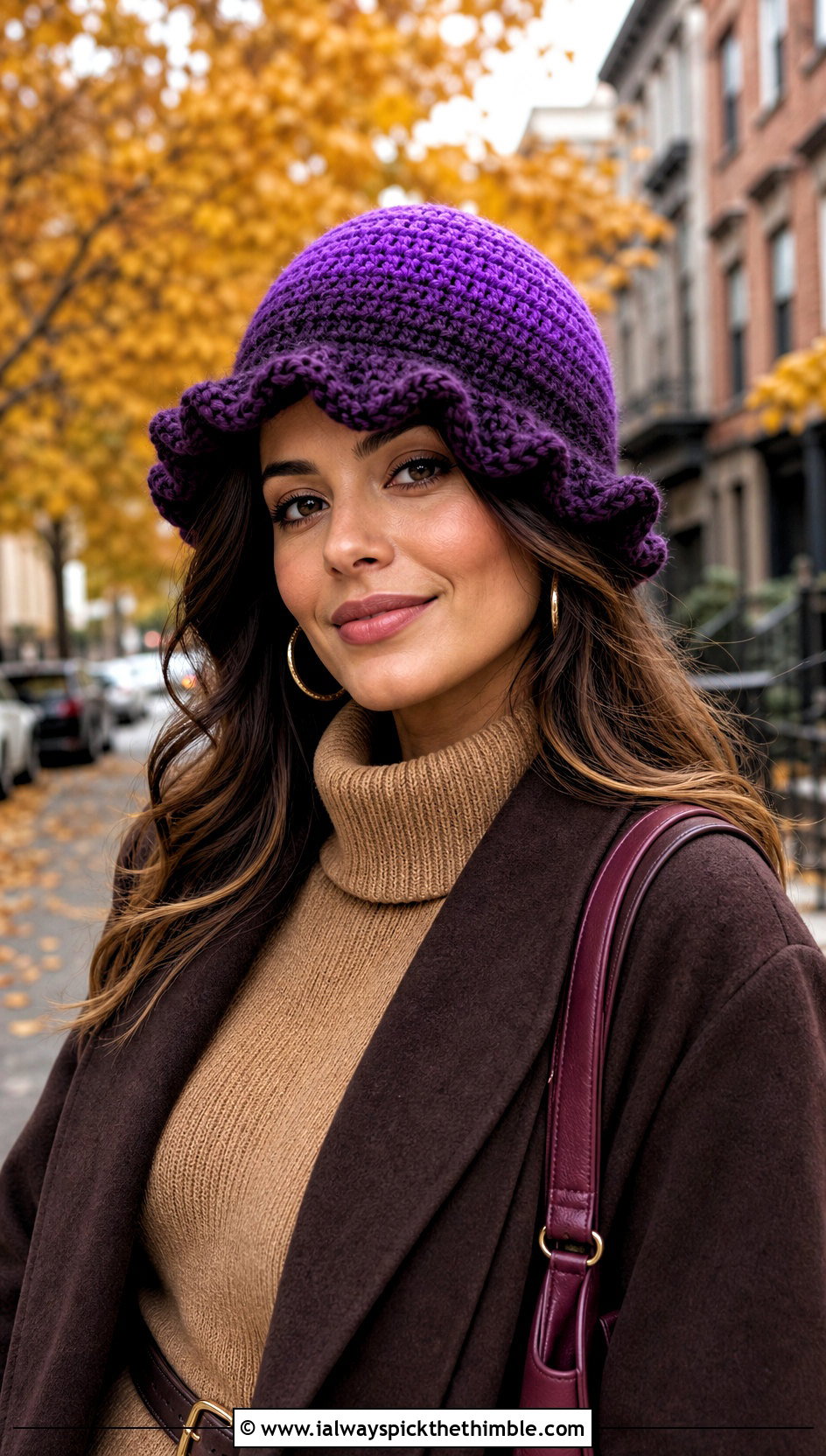 Ombre Ruffled Crochet Bucket Hat With Sweater Dress And Boots - 20 ruffled crochet bucket hat outfit ideas