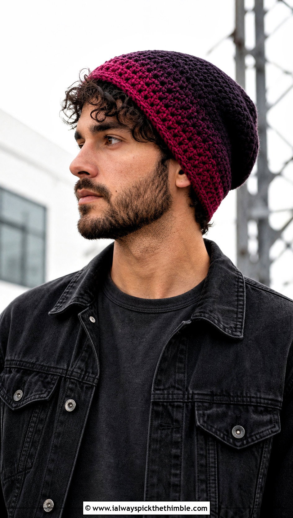Ombre Slouch Crochet Beanie With Monochrome Outfit - 20 Mens Slouch Crochet Beanie outfit ideas