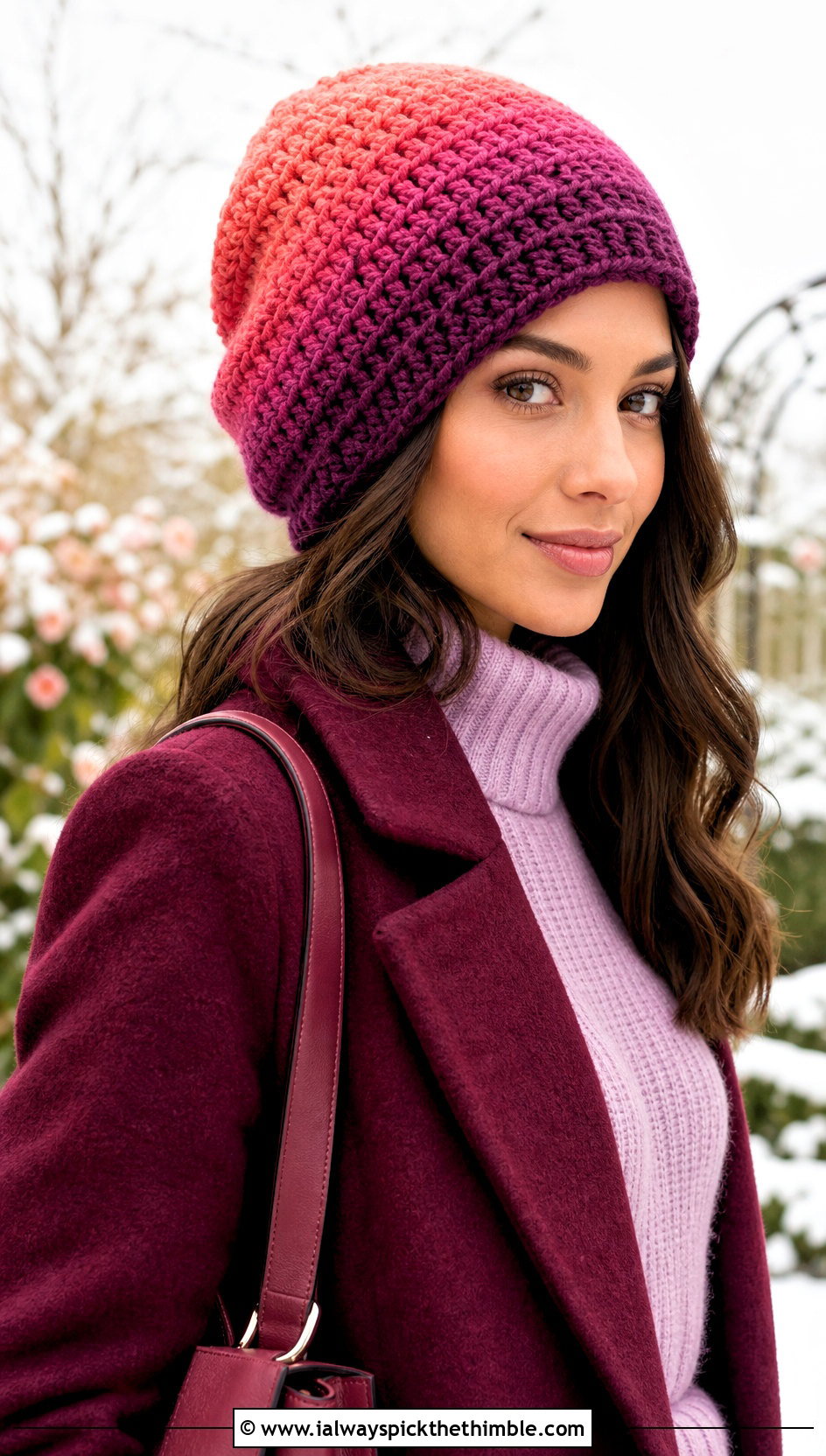 Ombre Slouchy Crochet Hat With Sweater Dress And Knee High Boots - 15 Slouchy Crochet Hat outfit ideas