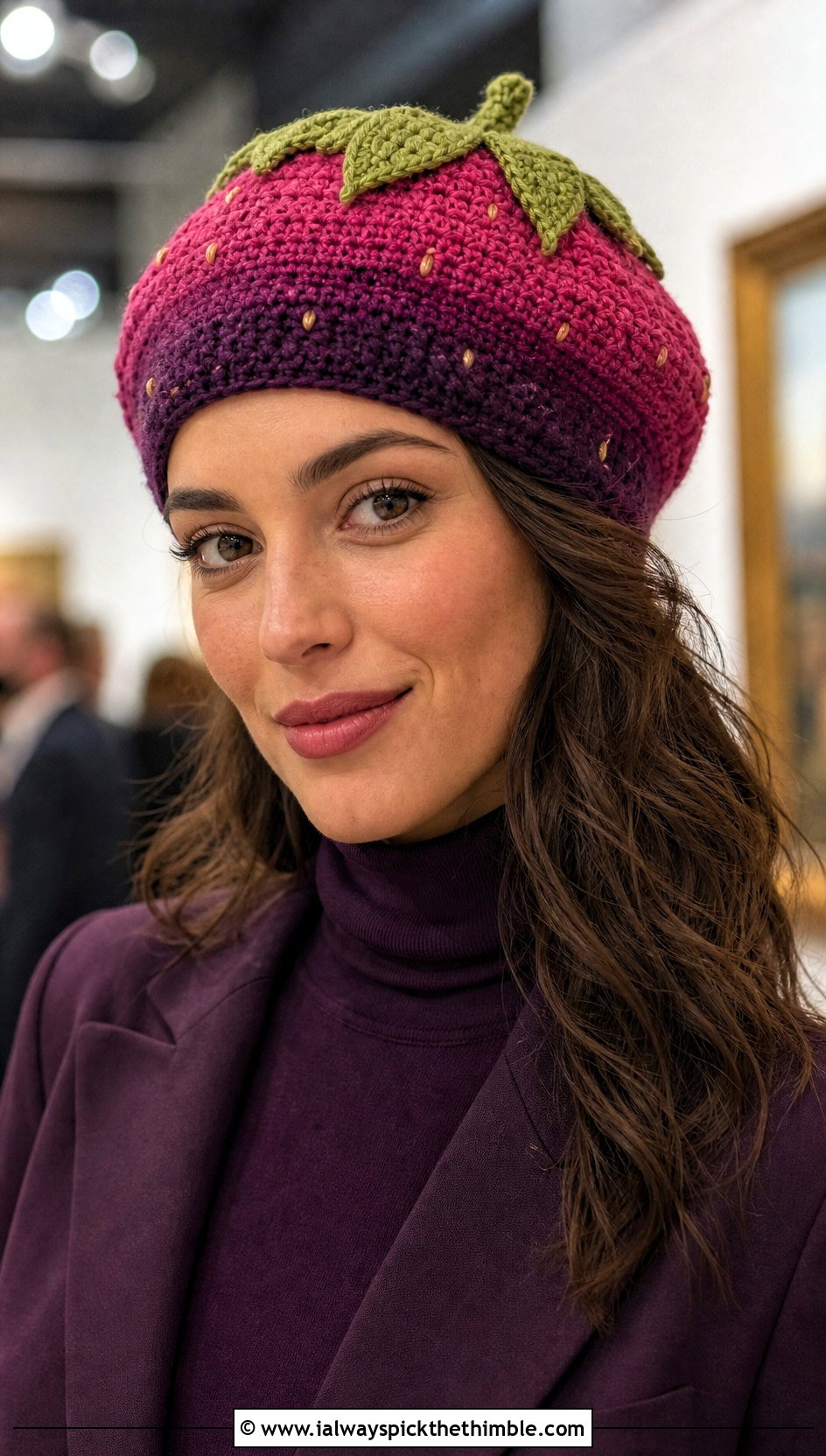 Ombre Strawberry Crochet Beret With Monochrome Outfit - 20 strawberry crochet beret outfit ideas