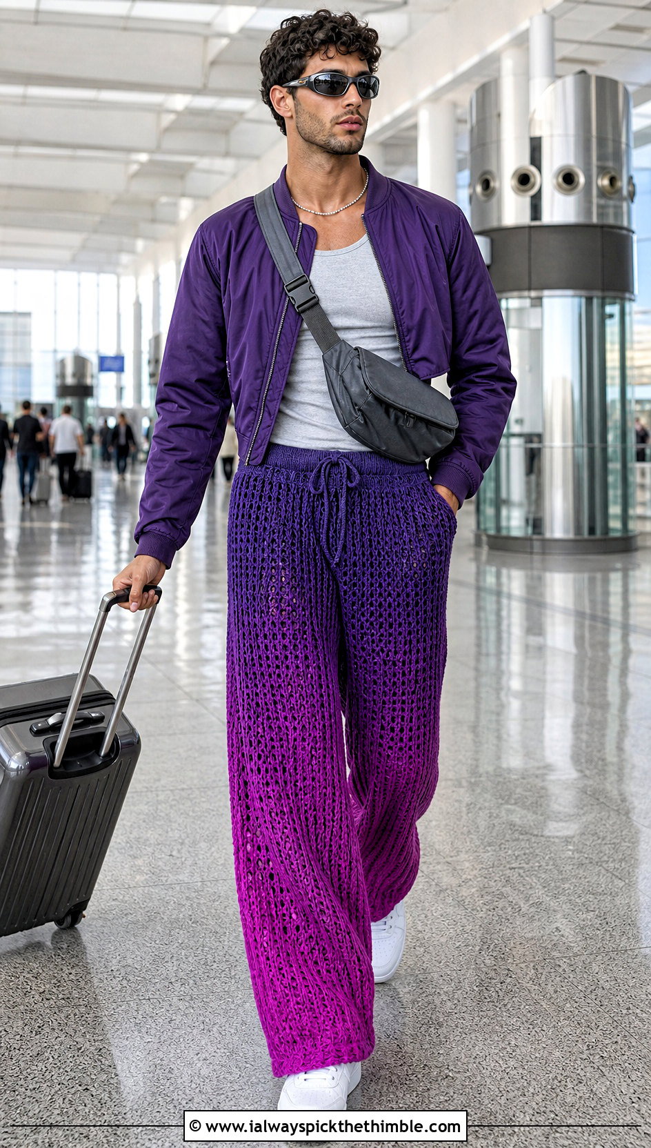 Ombre Wide Leg Crochet Pants With Bomber Jacket - 20 mens crochet pants outfit ideas