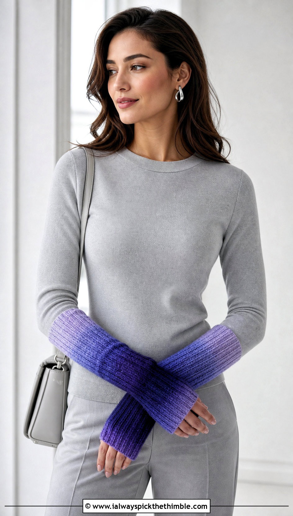 Ombre Wrist Warmers With Monochrome Sweater Outfit - 25 crochet wrist warmers outfit ideas