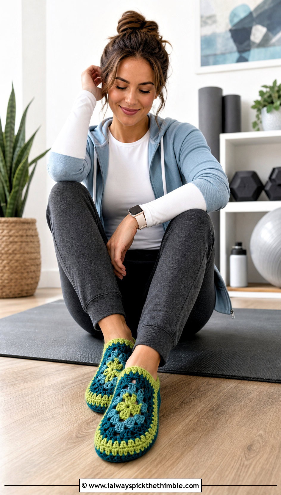 One Piece Granny Square Slippers With Joggers - 20 Crochet Granny Square Slippers outfit ideas