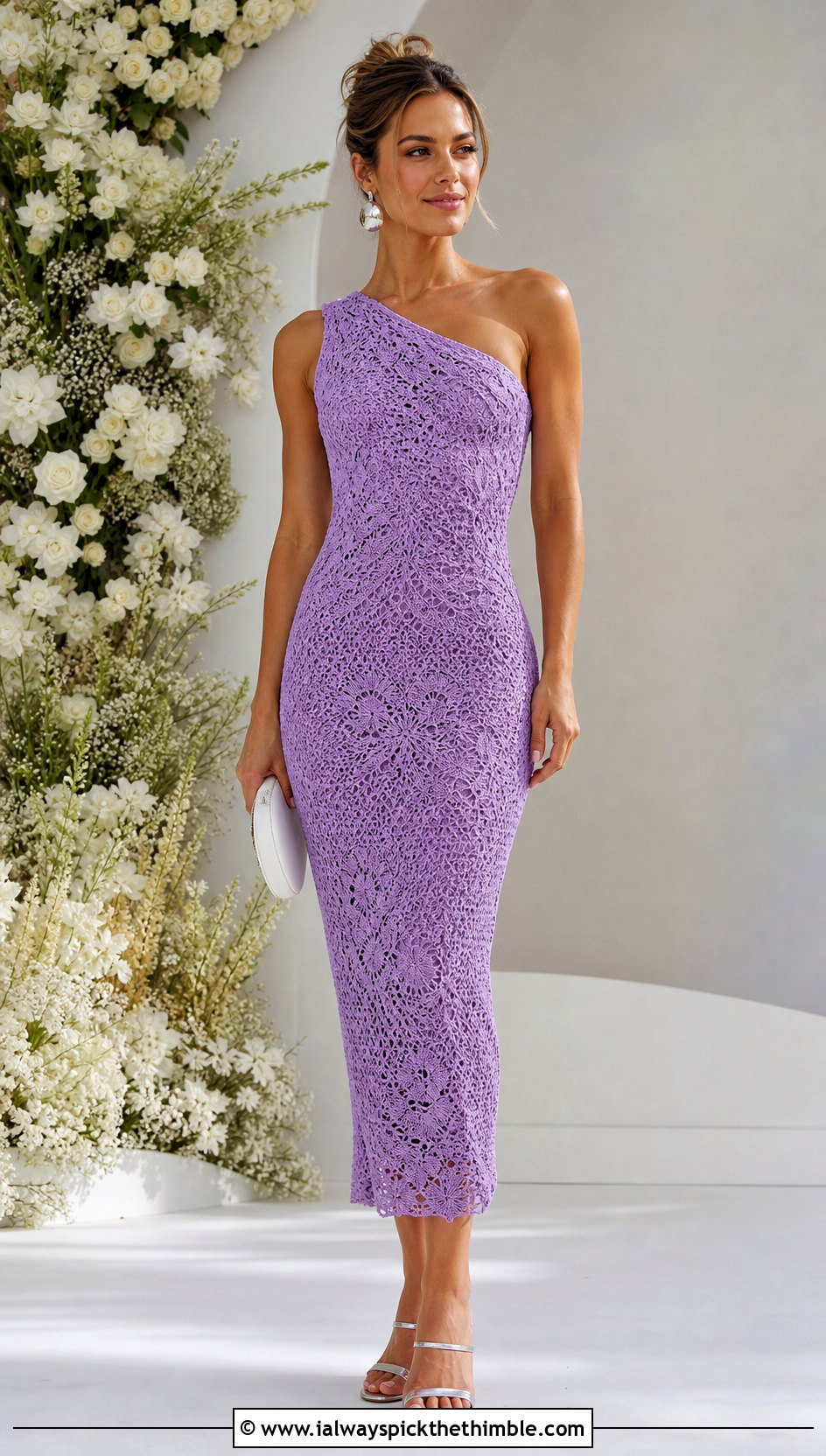 One Shoulder Crochet Easter Dress With Metallic Sandals - 20 crochet easter dress outfit ideas