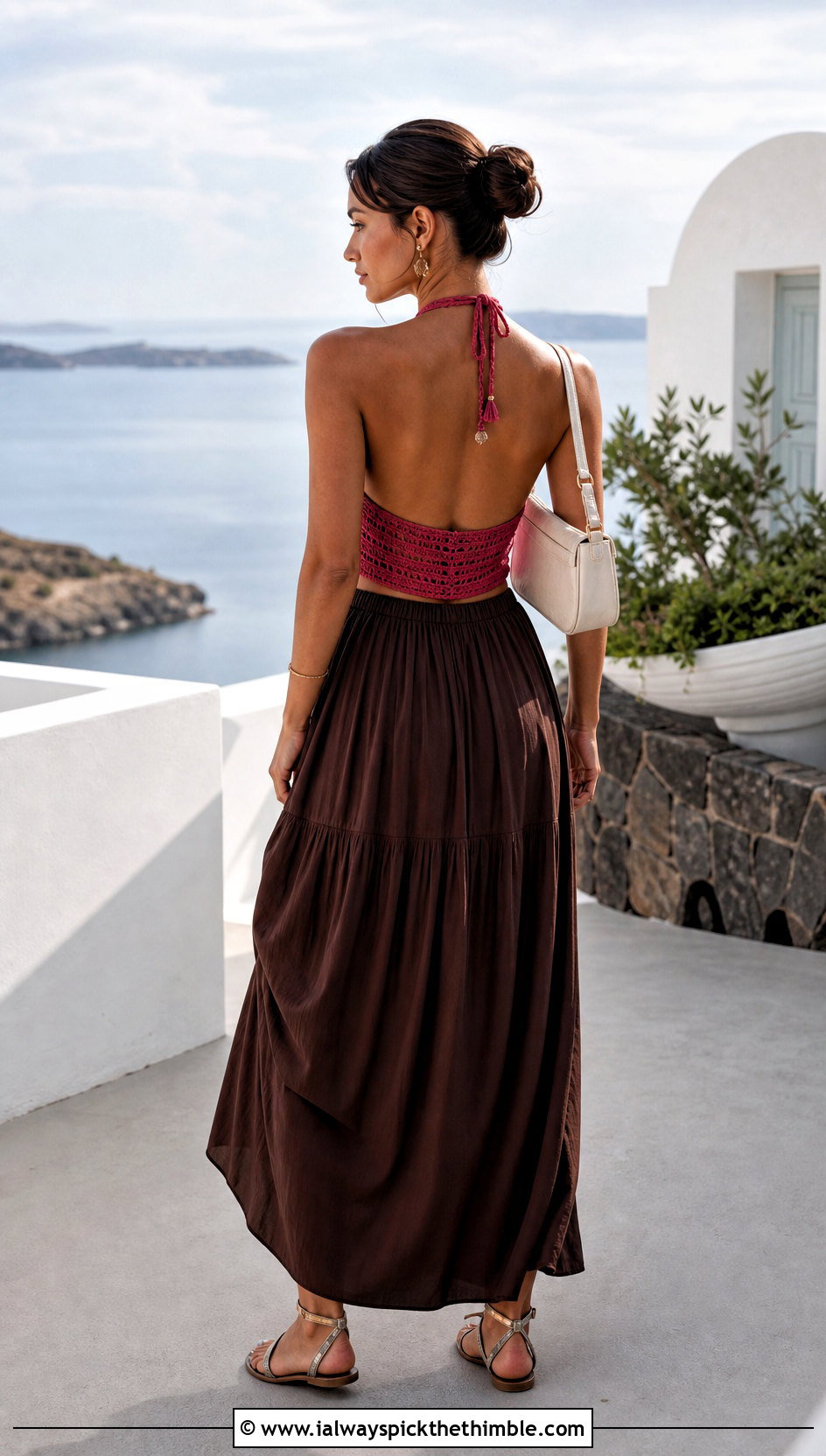 Open Back Crochet Halter Top With Maxi Skirt - 25 crochet halter tops outfit ideas