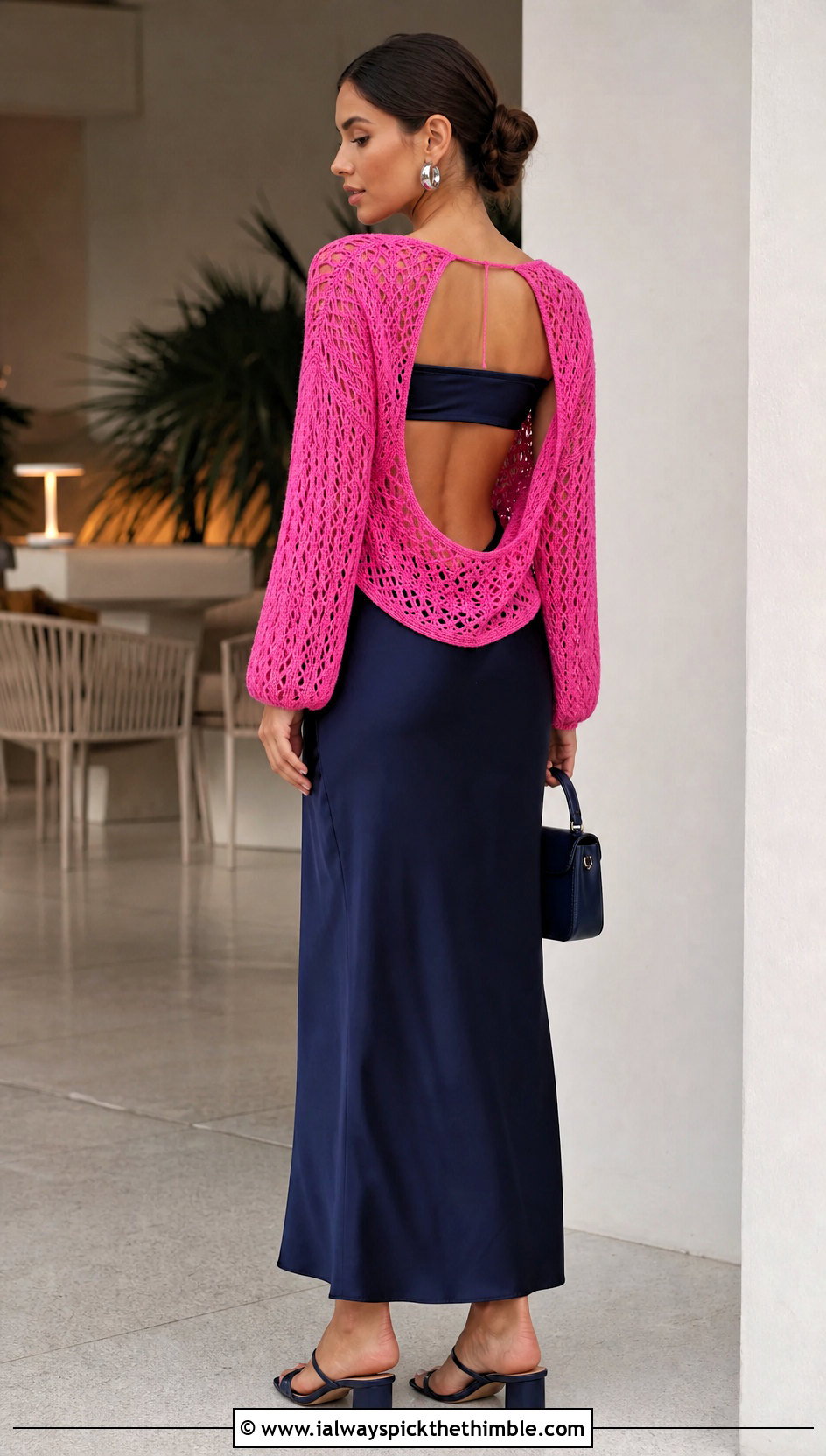 Open Back Crochet Loose Sweater With Slip Dress - 25 crochet loose sweater outfit ideas