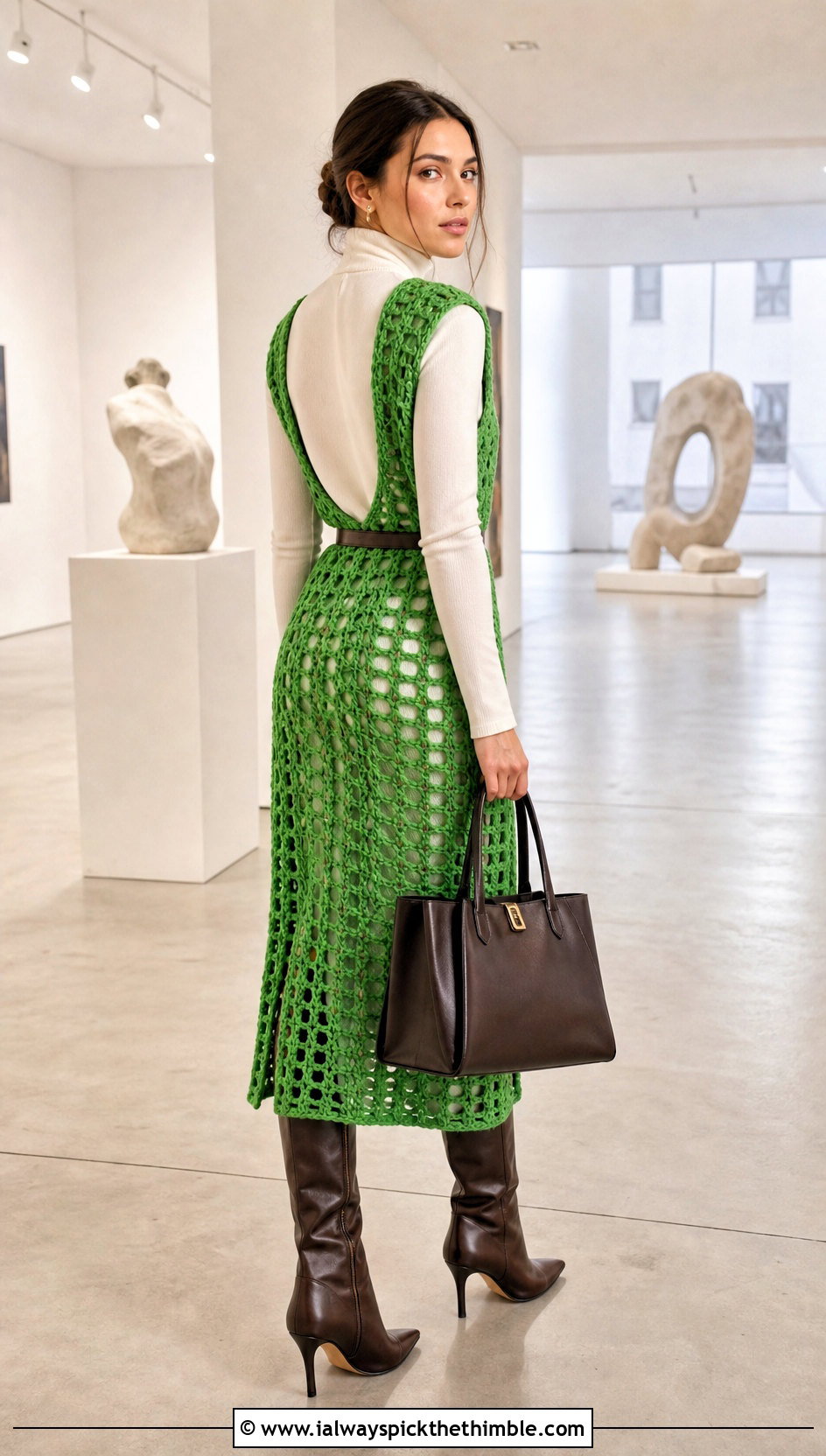 Open Back Crochet Midi Dress Over A Turtleneck - 15 Spell Crochet Dress outfit ideas