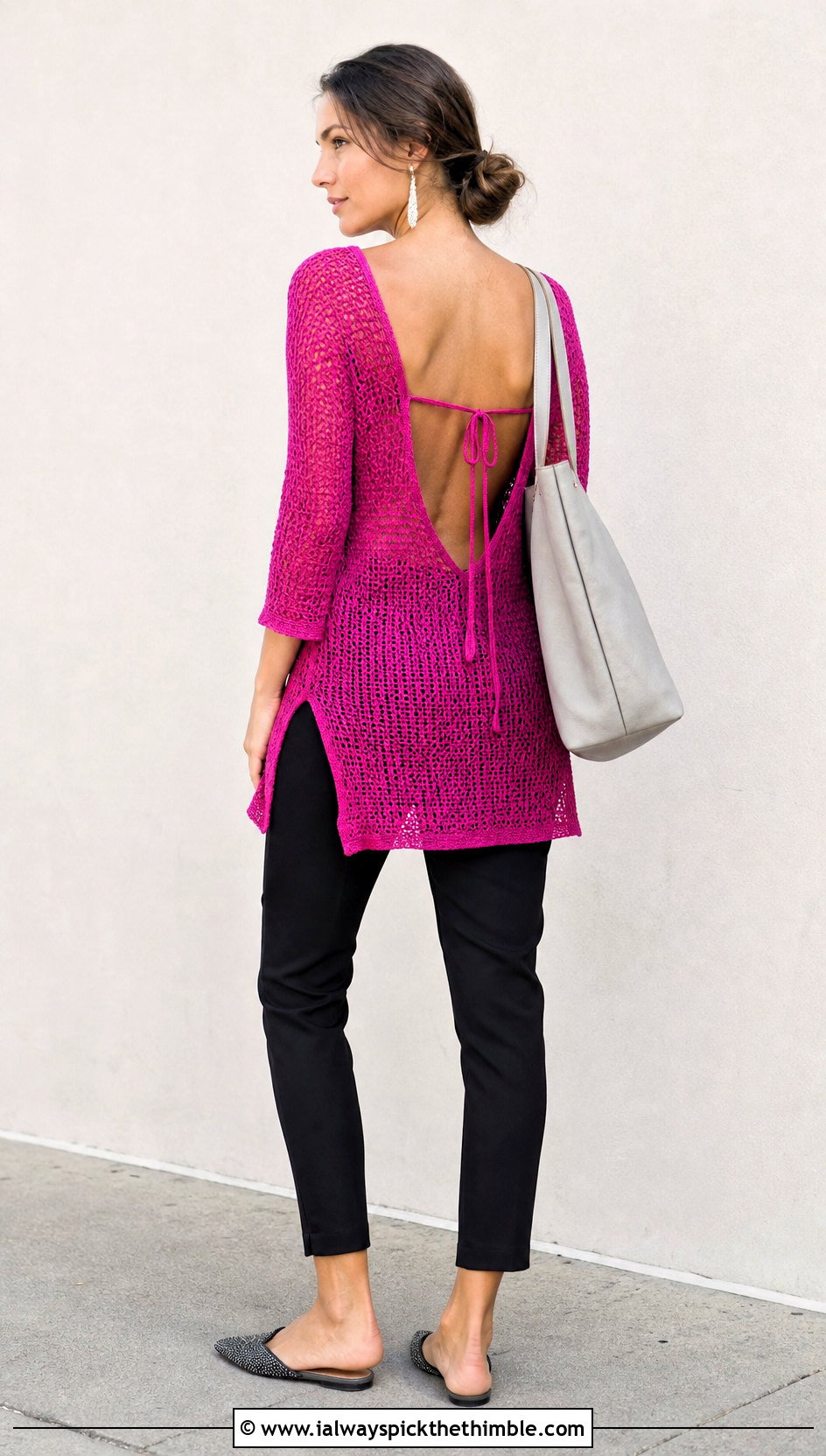 Open Back Crochet Tunic Top With Slim Pants - 25 open back crochet top outfit ideas