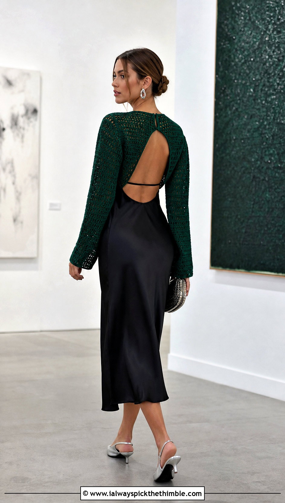 Open Back Cropped Crochet Sweater With Slip Dress - 20 Easy Crochet Cropped Sweater outfit ideas