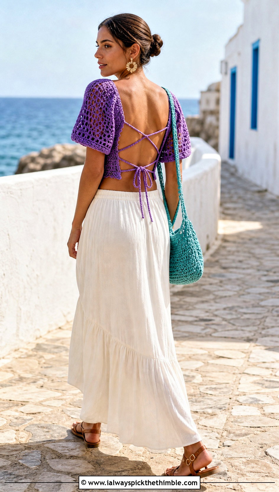 Open Back Lace Up Crochet Peekaboo Top With a Maxi Skirt - 20 peekaboo crochet top outfit ideas