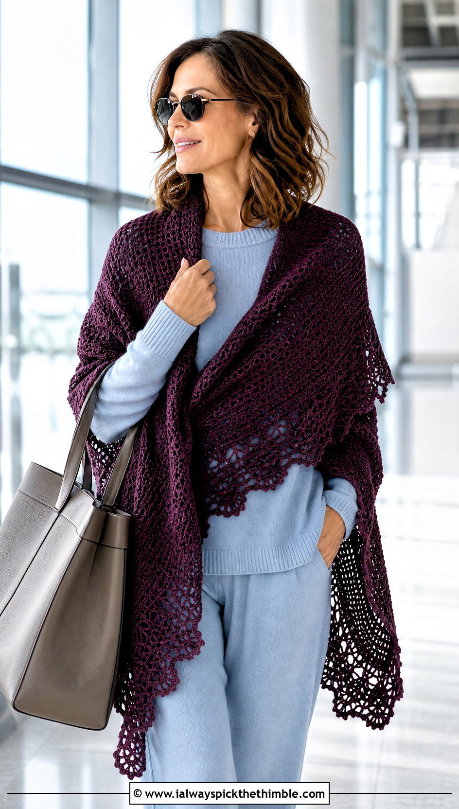 Open Draped Fall River Crochet Shawl With a Knit Lounge Set - 20 Fall River Crochet Shawl outfit ideas