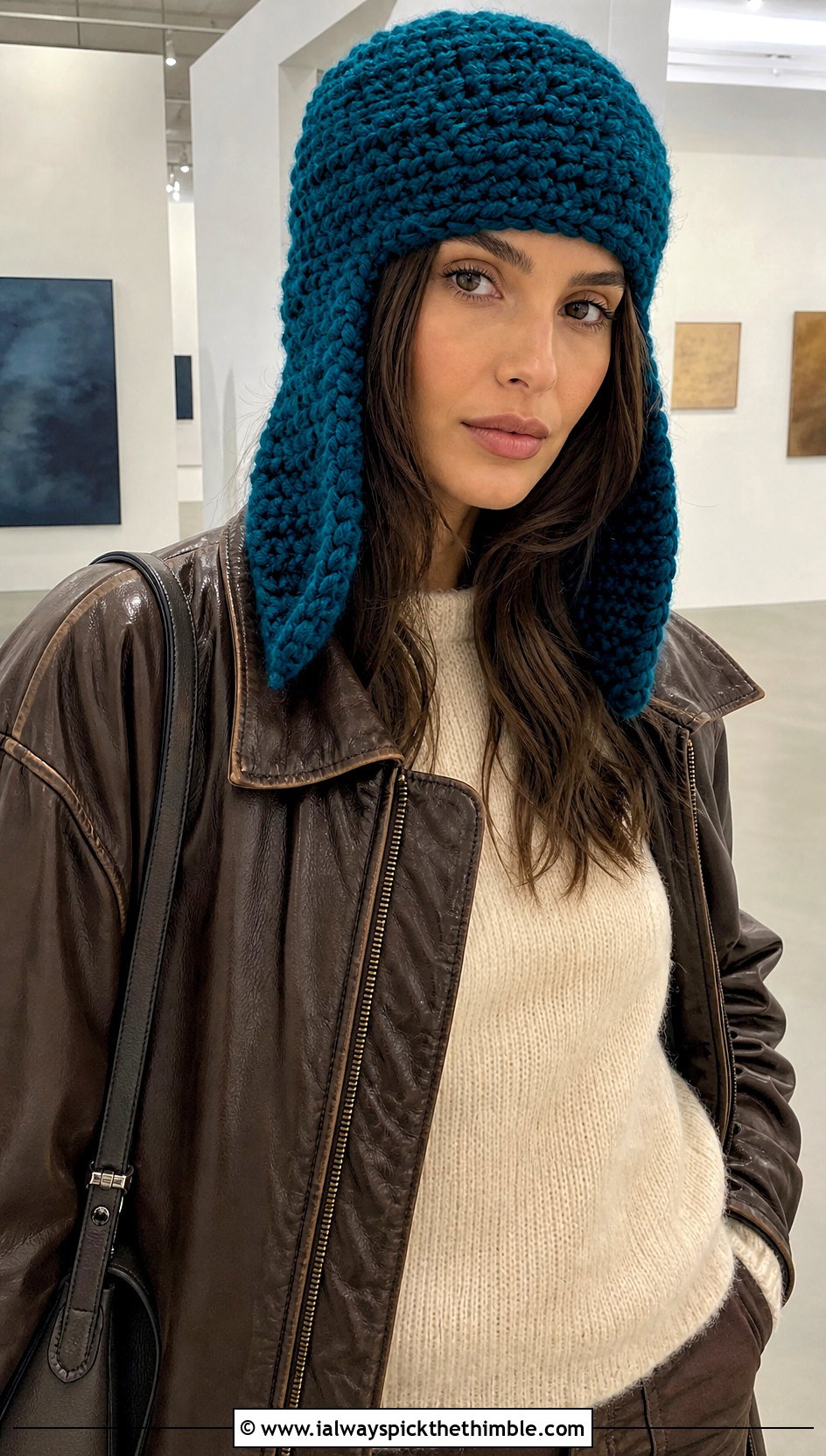 Open Earflap Crochet Ushanka With Leather Jacket - 25 crochet russian hat outfit ideas