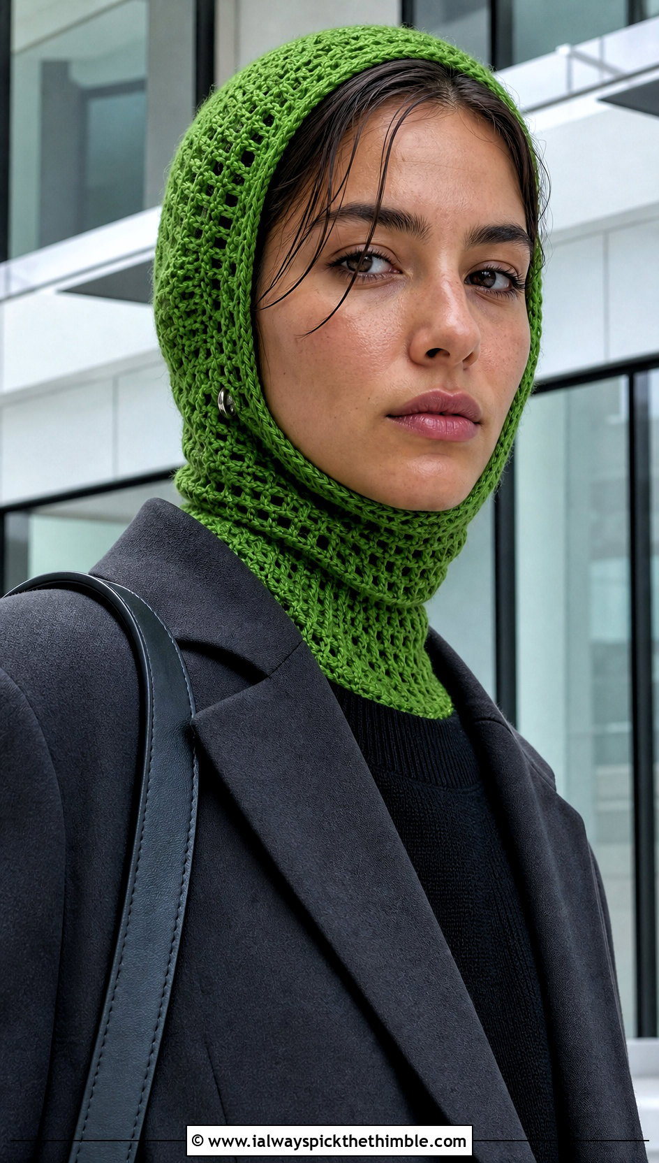 Open Face Crochet Hood Balaclava With Blazer - 20 crochet balaclava hat outfit ideas