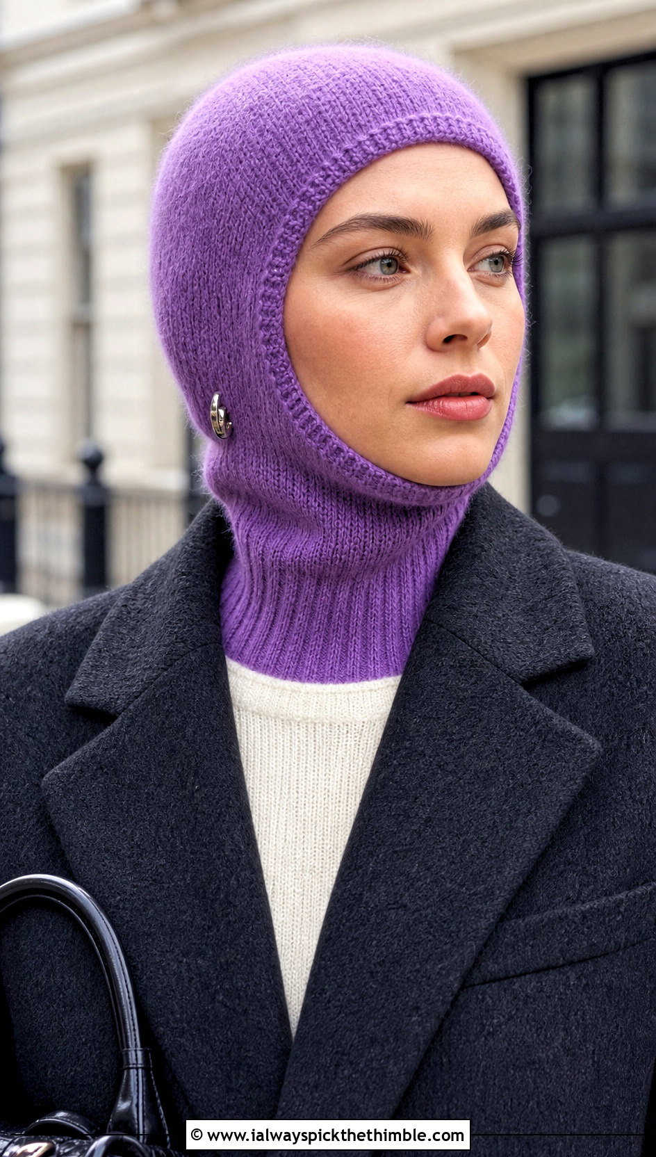 Open Face Helmet Balaclava With Tailored Coat - 20 crochet helmet balaclava outfit ideas