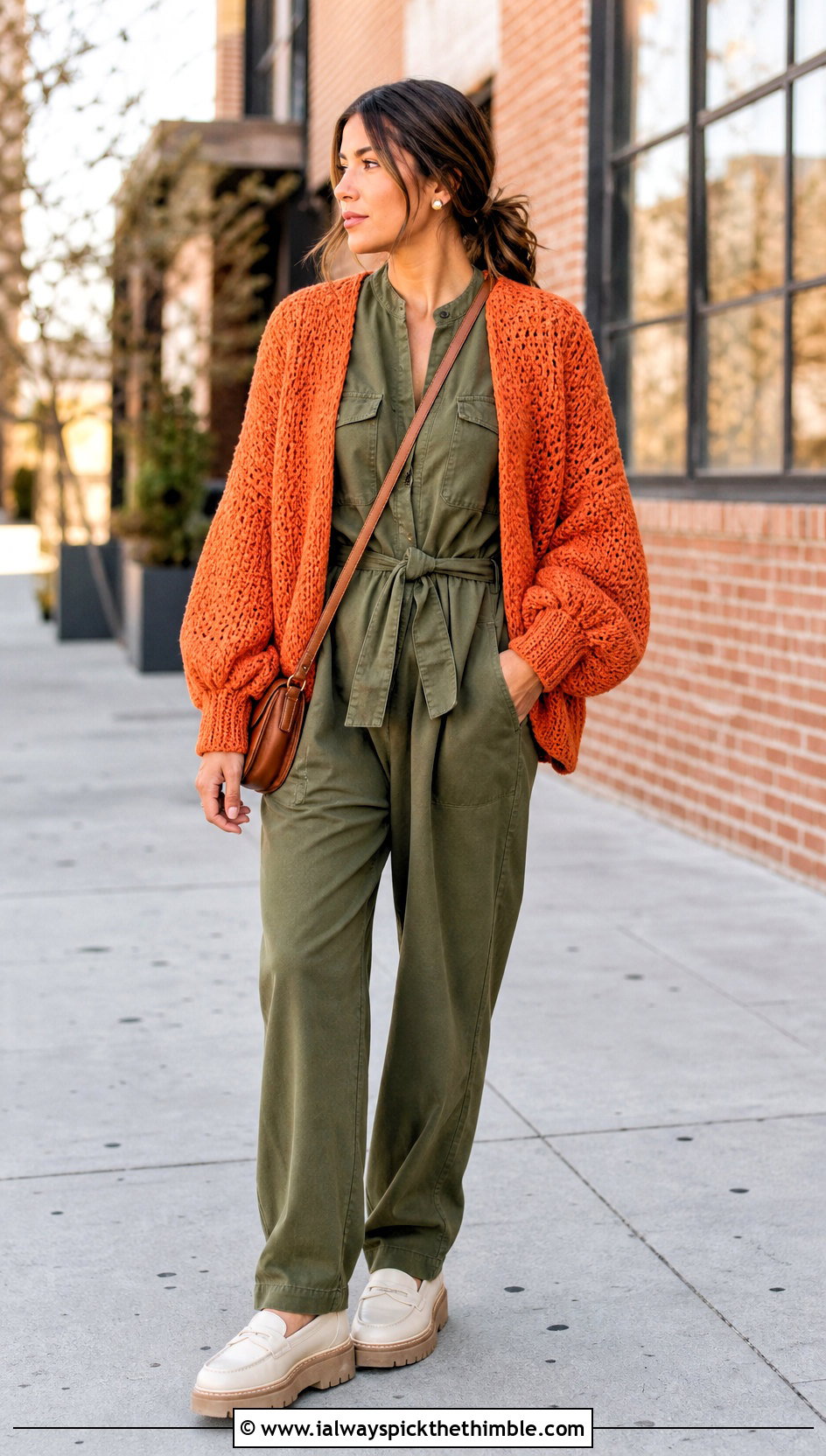 Open Front Bubble Sleeve Crochet Cardigan With Utility Jumpsuit - 15 Crochet Bubble Cardigan outfit ideas