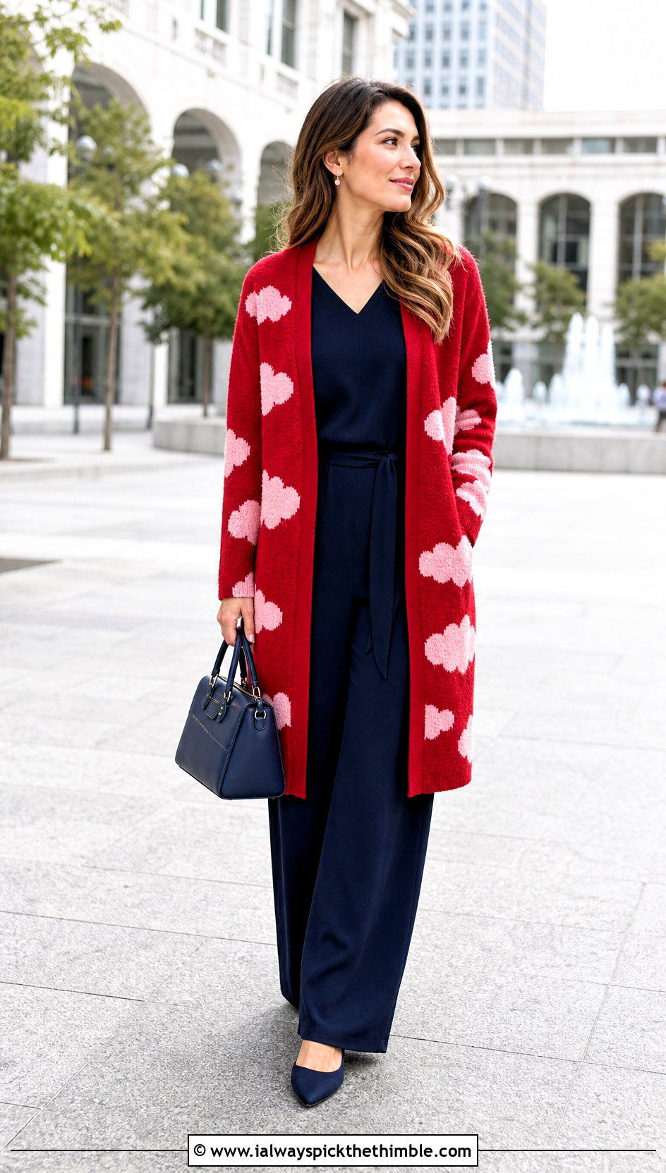 Open Front Cloud Cardigan With a Monochrome Jumpsuit - 25 crochet cloud cardigan outfit ideas