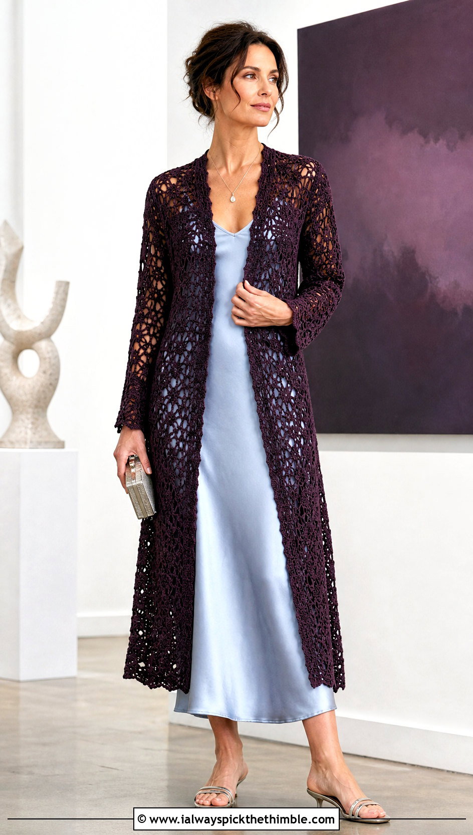 Open Front Crochet Bog Jacket With Slip Dress - 25 Crochet Bog Jacket outfit ideas