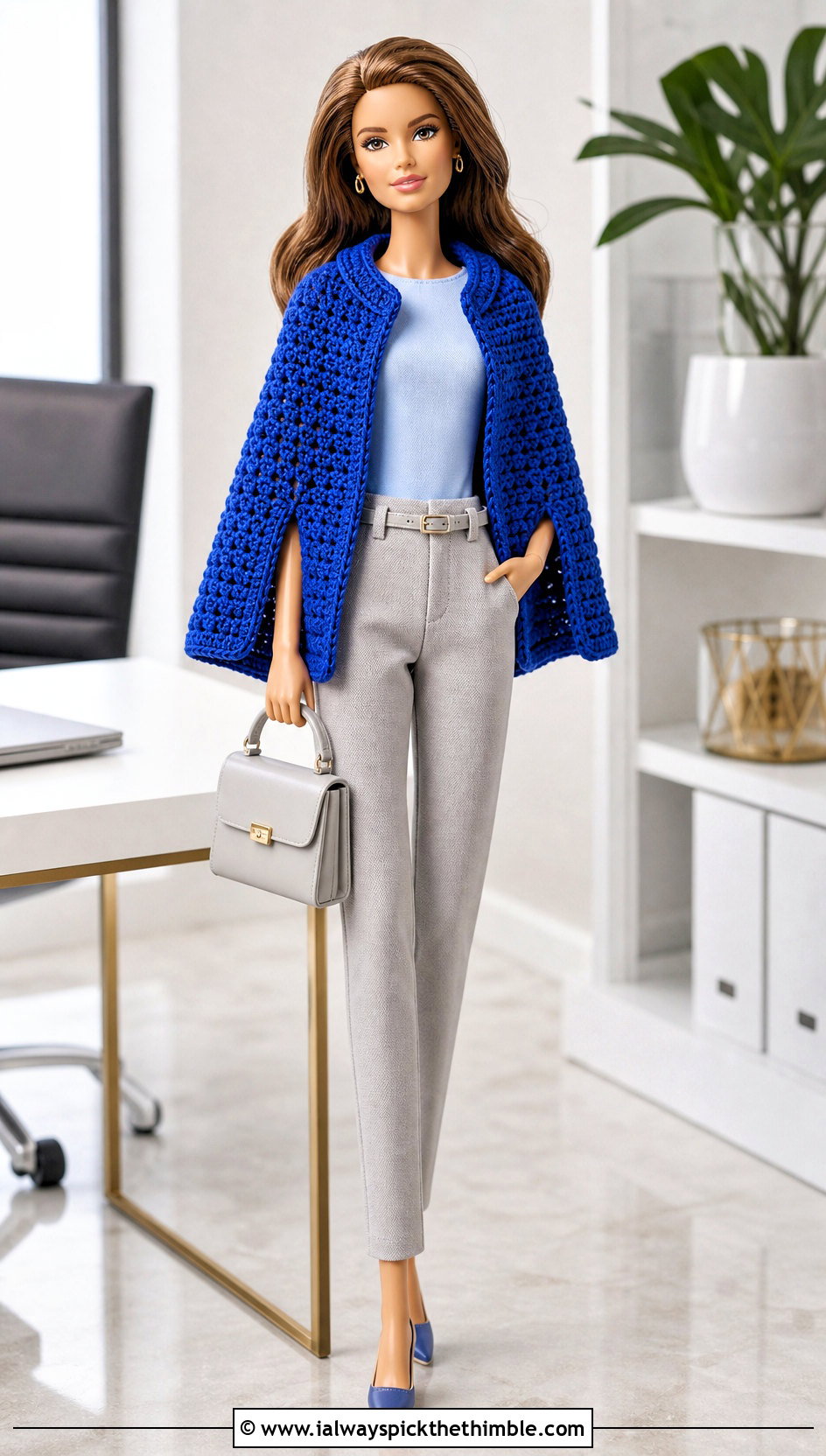 Open Front Crochet Doll Cape With Tailored Trousers - 20 Crochet Doll Cape outfit ideas