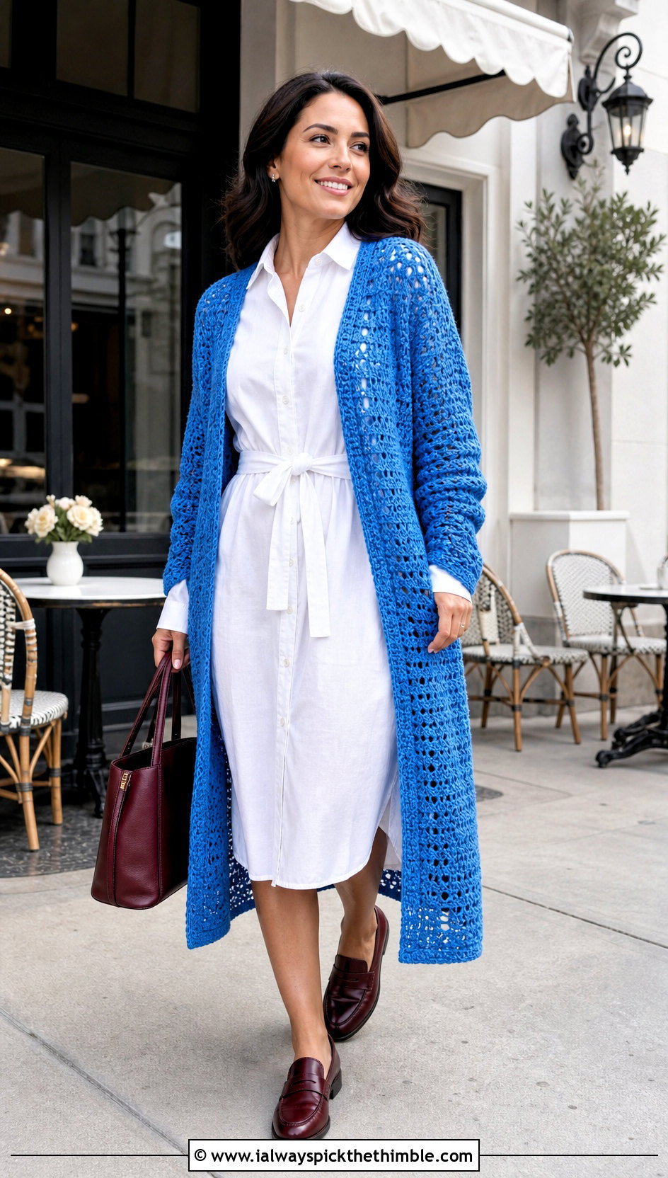 Open Front Crochet Duster With Shirt Dress - 20 crochet long cardigan sweater coats outfit ideas