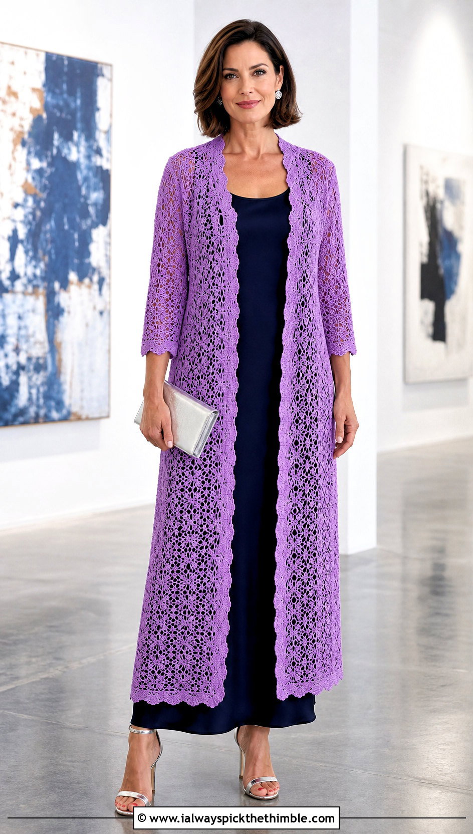 Open Front Crochet Lace Cardigan Cover Up With Slip Dress - 20 crochet lace cover up outfit ideas