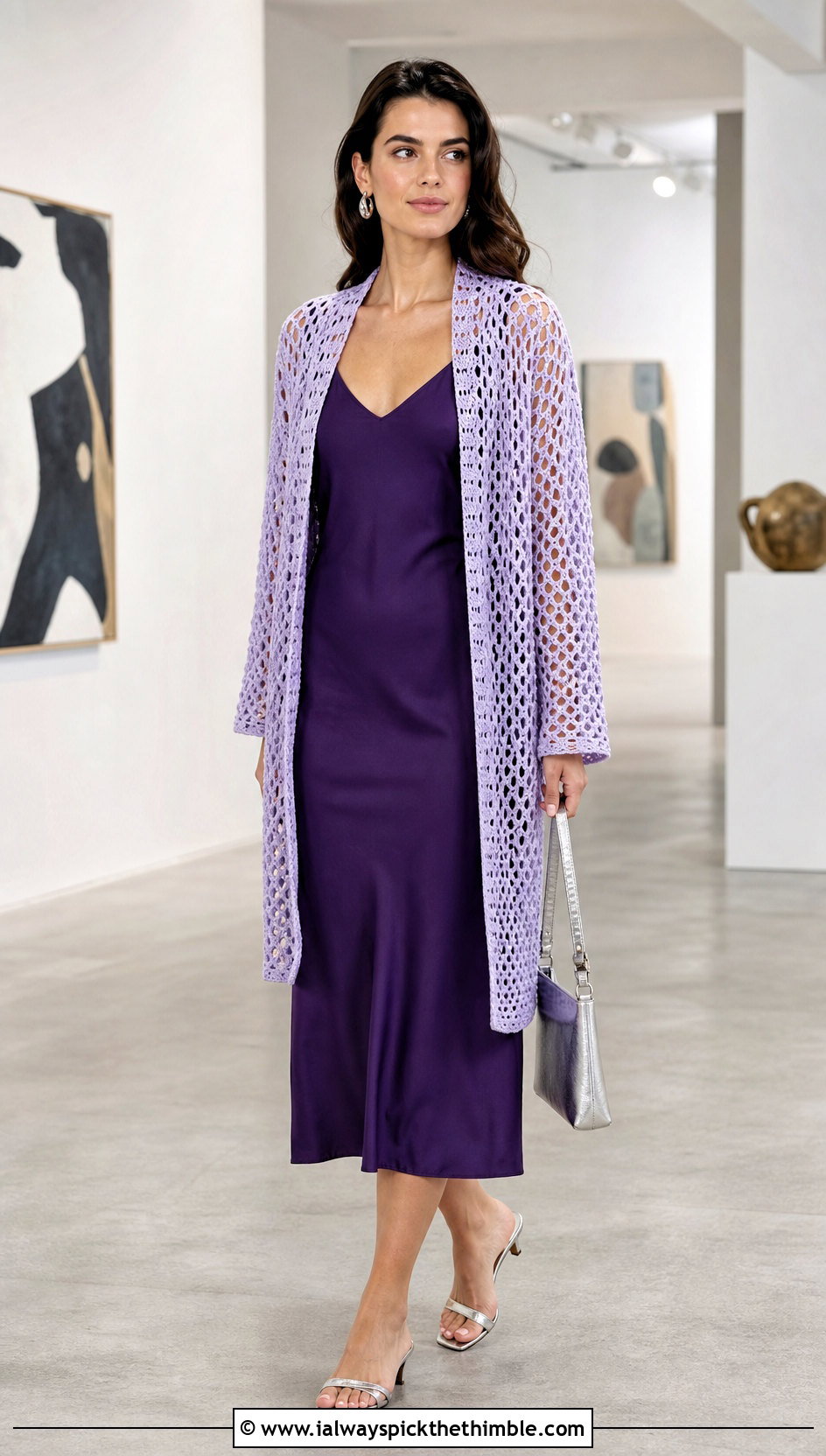 Open Front Crochet Mesh Overshirt With Slip Dress - 20 crochet mesh shirt outfit ideas