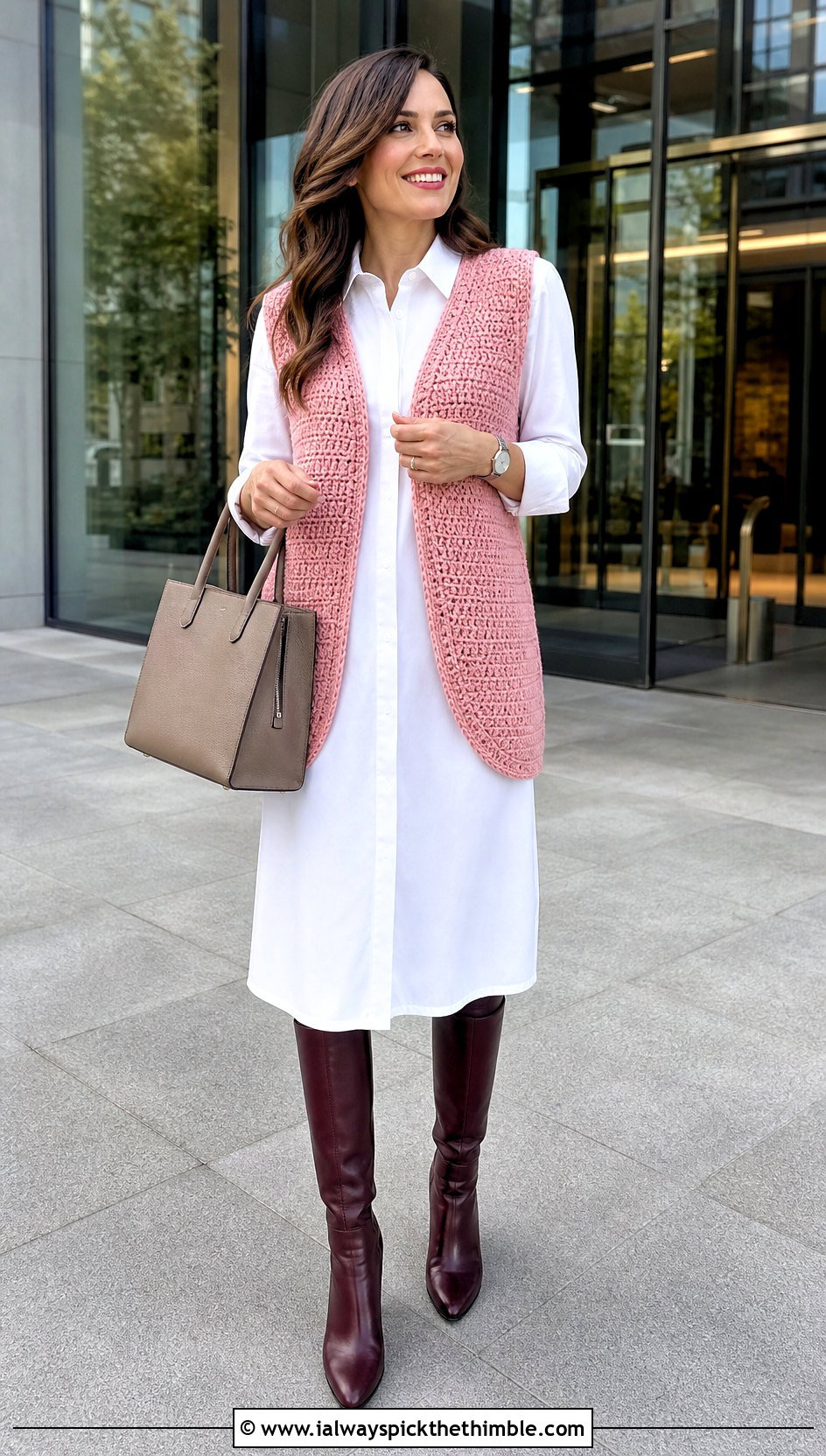 Open Front Livingstone Crochet Vest With Shirt Dress - 15 livingstone crochet vest outfit ideas