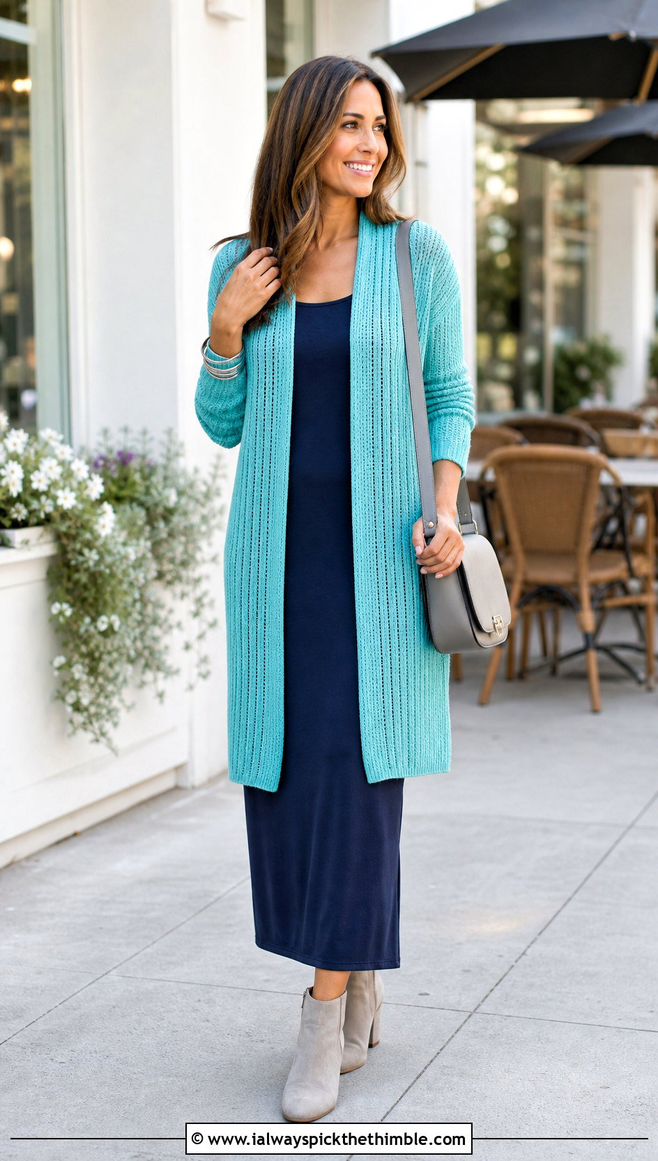 Open Front Ribbed Crochet Seamless Cardigan With Maxi Dress - 20 Crochet Seamless Cardigan outfit ideas