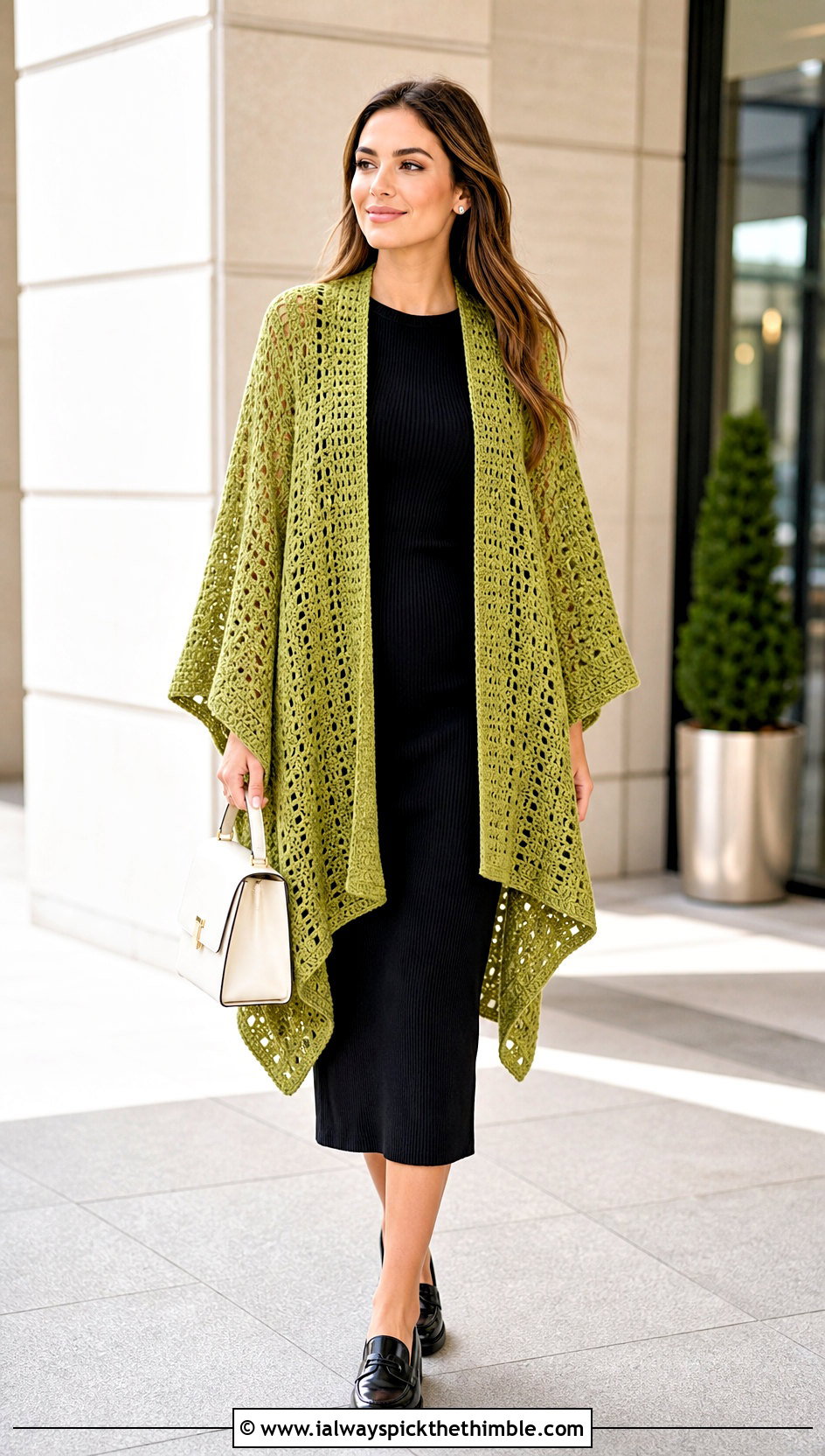 Open Front Ruana Crochet Poncho With Column Dress - 15 Crochet Womens Poncho outfit ideas