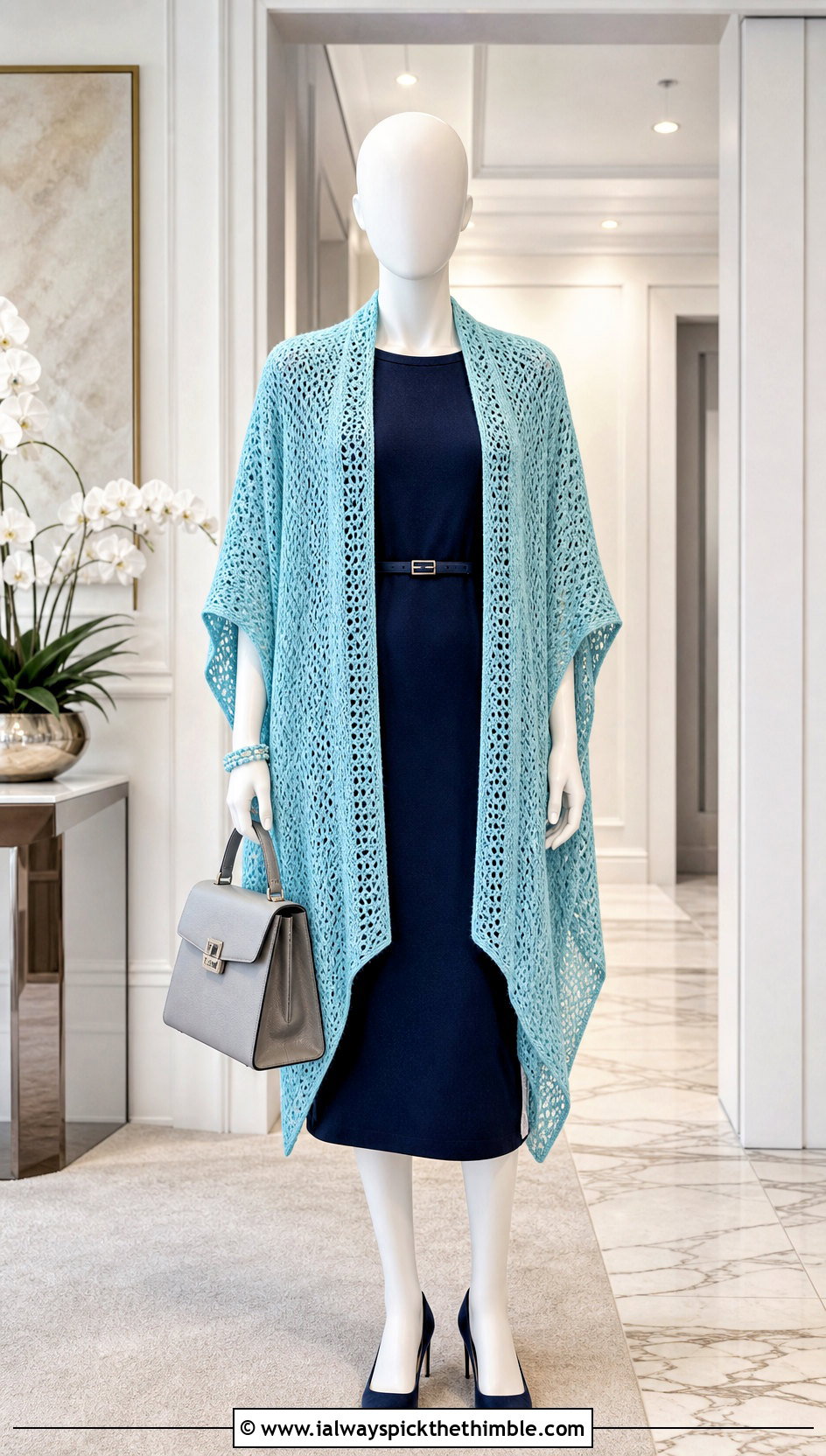 Open Front Ruana Crochet Poncho With Column Dress - 15 crochet poncho on mannequin outfit ideas