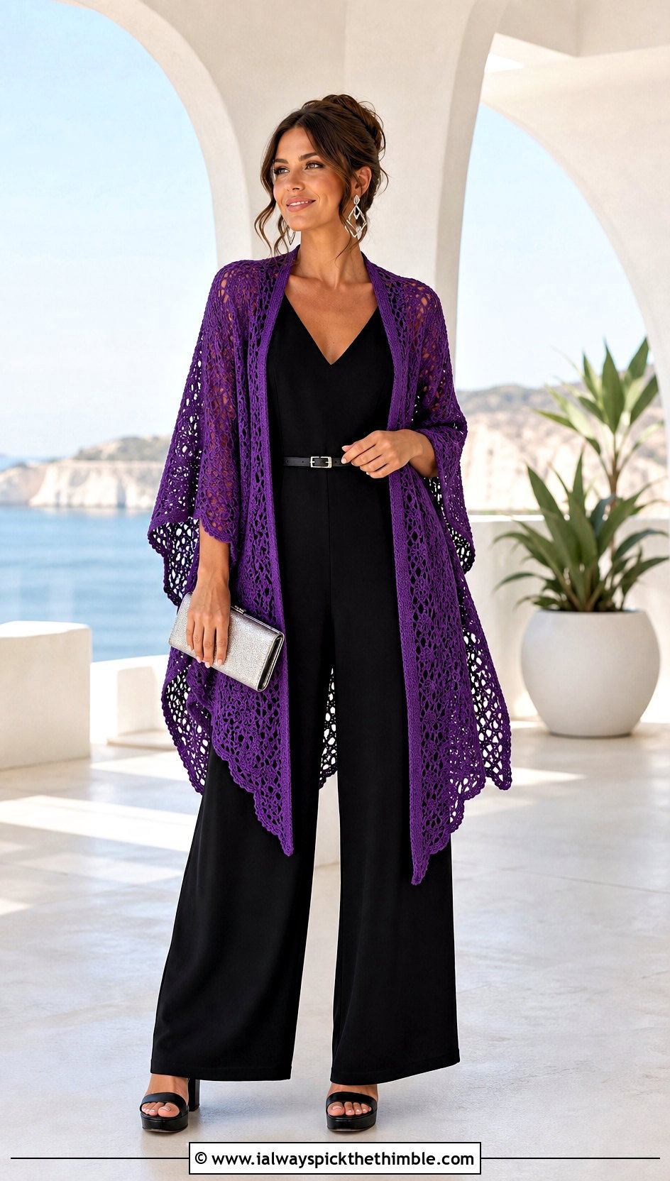 Open Front Ruana Crochet Poncho With Jumpsuit - 25 crochet ponchos outfit ideas