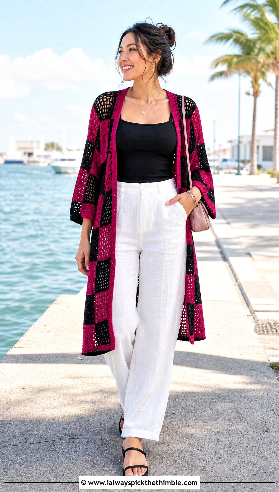 Open Front Tanjiro Crochet Kimono With Linen Pants - 20 tanjiro crochet kimono outfit ideas