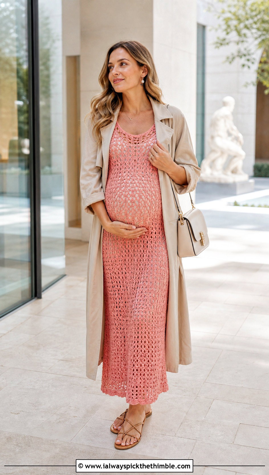 Open Knit Crochet Maternity Dress With Slip Dress - 20 crochet maternity dress outfit ideas