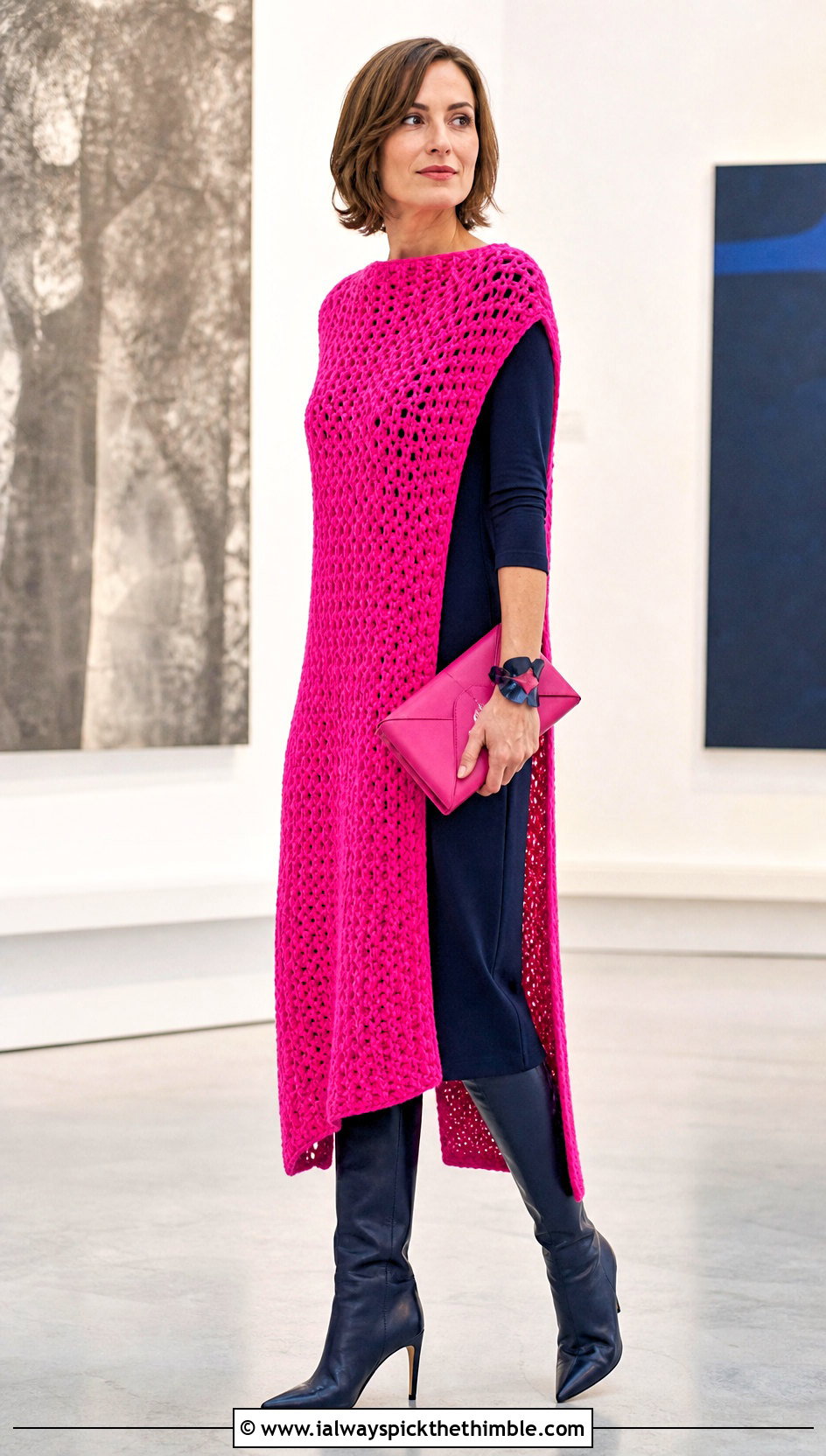 Open Side Longline Crochet Poncho With Column Dress - 15 diy crochet poncho outfit ideas