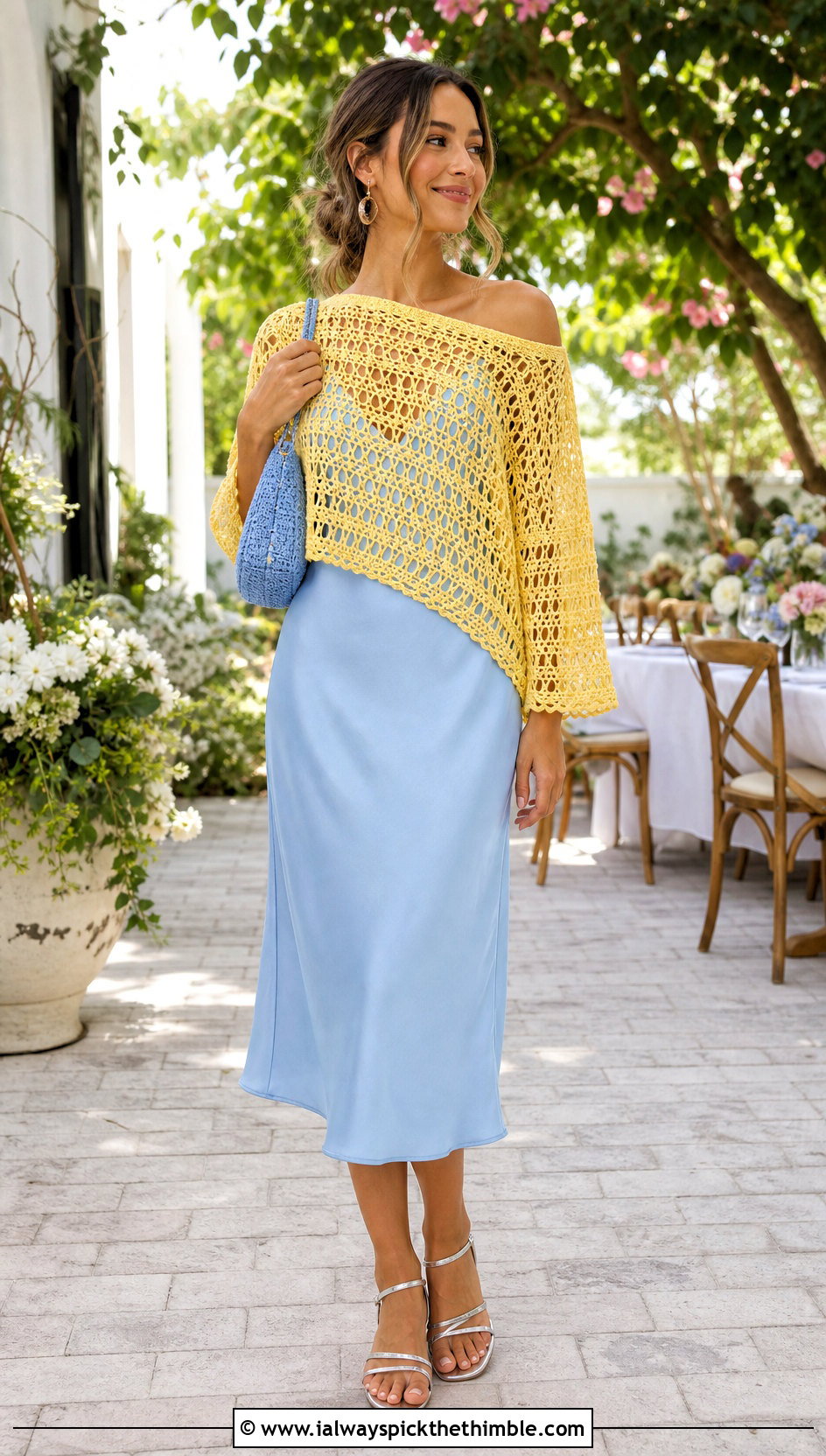 Open Stitch Crochet Off Shoulder Top Over A Slip Dress - 25 Crochet Off Shoulder Top outfit ideas