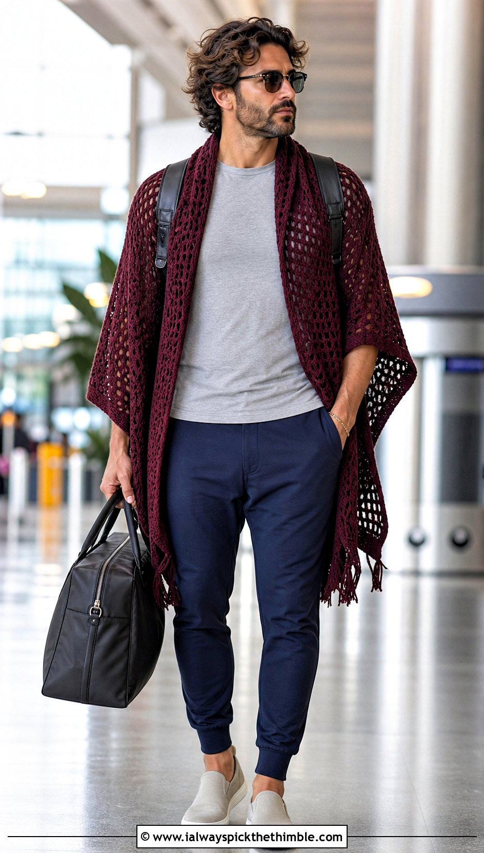 Open Stitch Crochet Poncho With Travel Clothes - 20 men crochet poncho outfit ideas