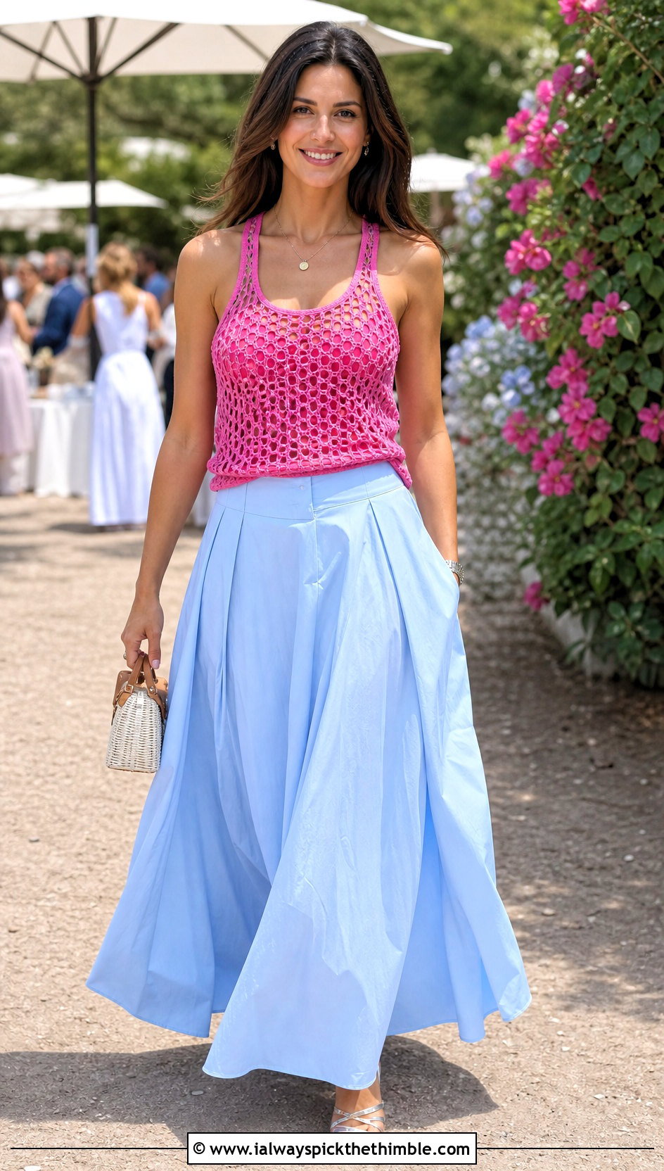 Open Stitch Crochet Racerback Tank Top With Poplin Maxi Skirt - 20 Crochet Racerback Tank Tops outfit ideas