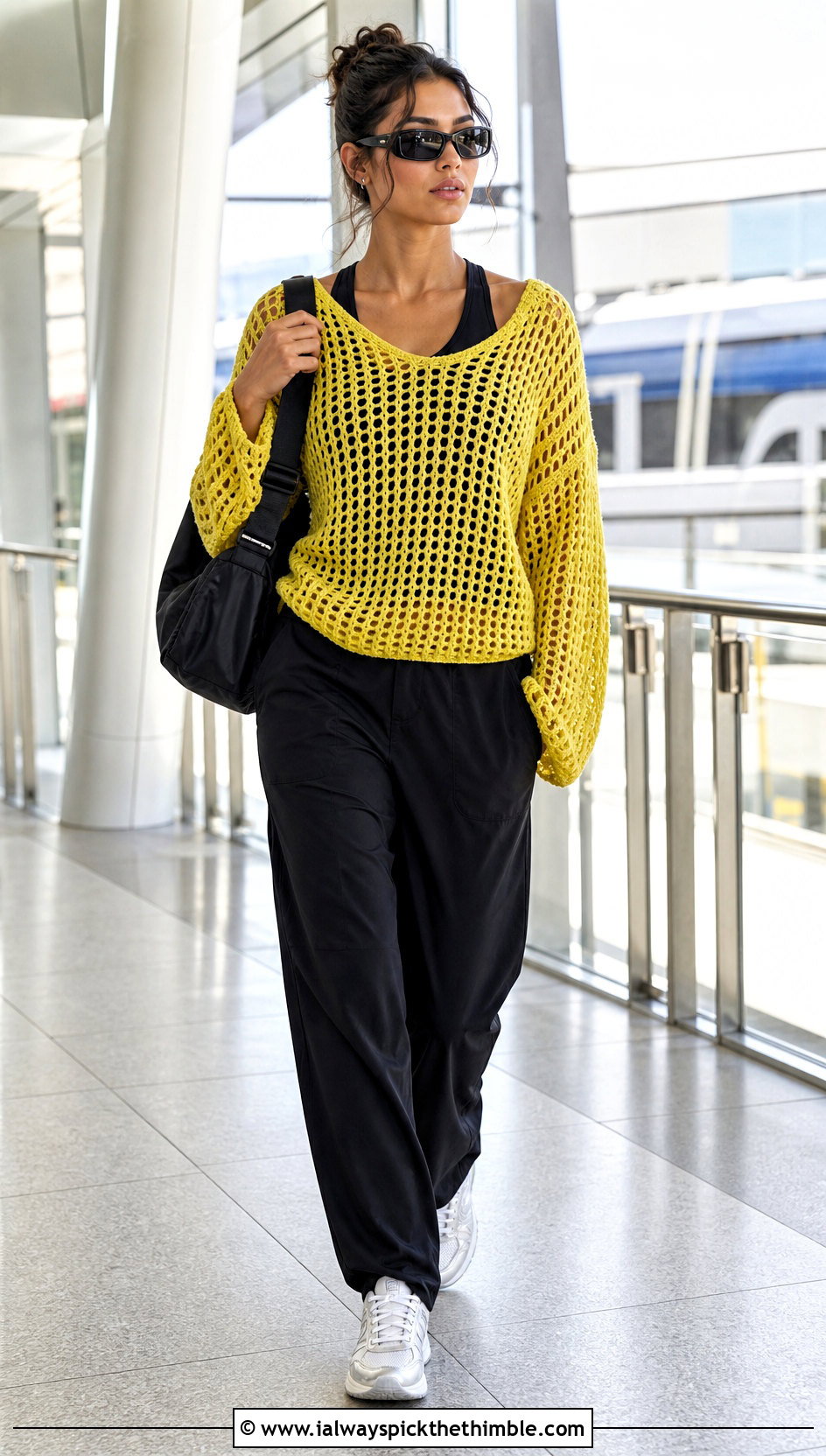 Open Stitch Crochet Sweater With Sportswear Pants - 25 crochet sweater design outfit ideas