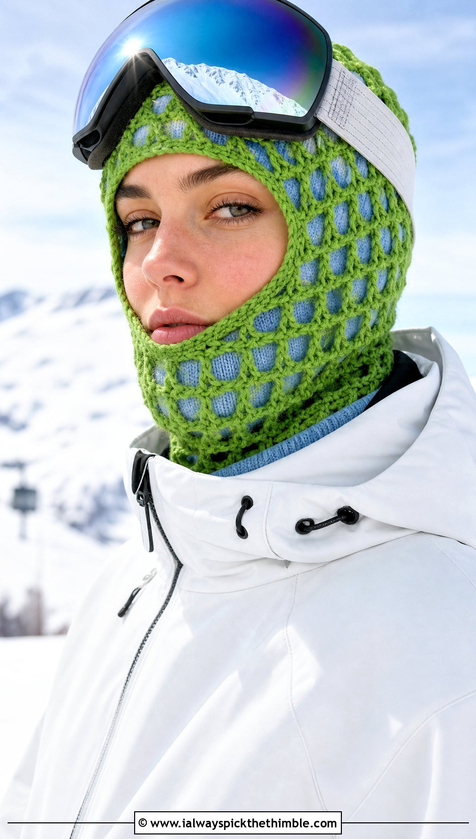 Open Stitch Granny Square Balaclava With Ski Jacket - 20 crochet granny square balaclava outfit ideas