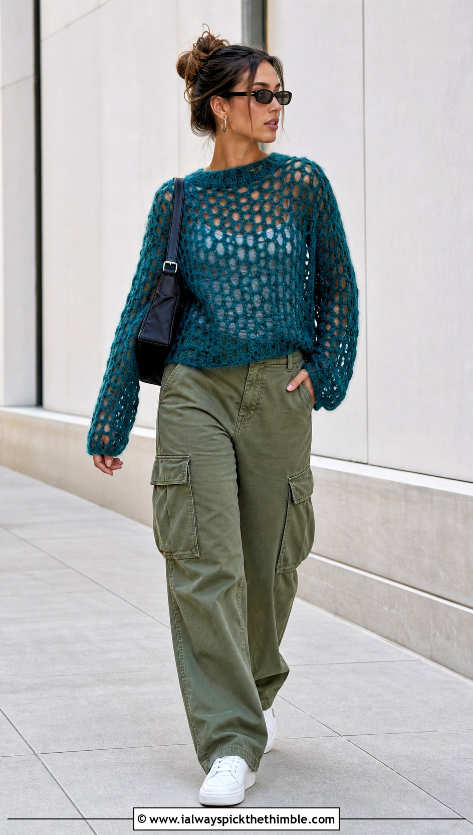 Open Stitch Mohair Crochet Sweater With Cargo Pants - 25 mohair crochet sweater outfit ideas