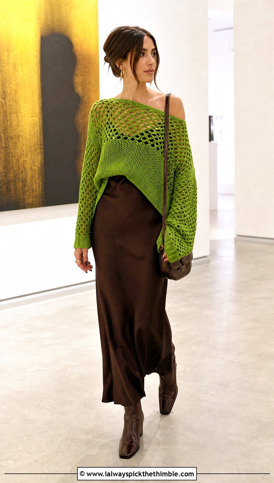 Open Stitch One Panel Crochet Sweater With Slip Dress - 20 One Panel Crochet Sweater outfit ideas