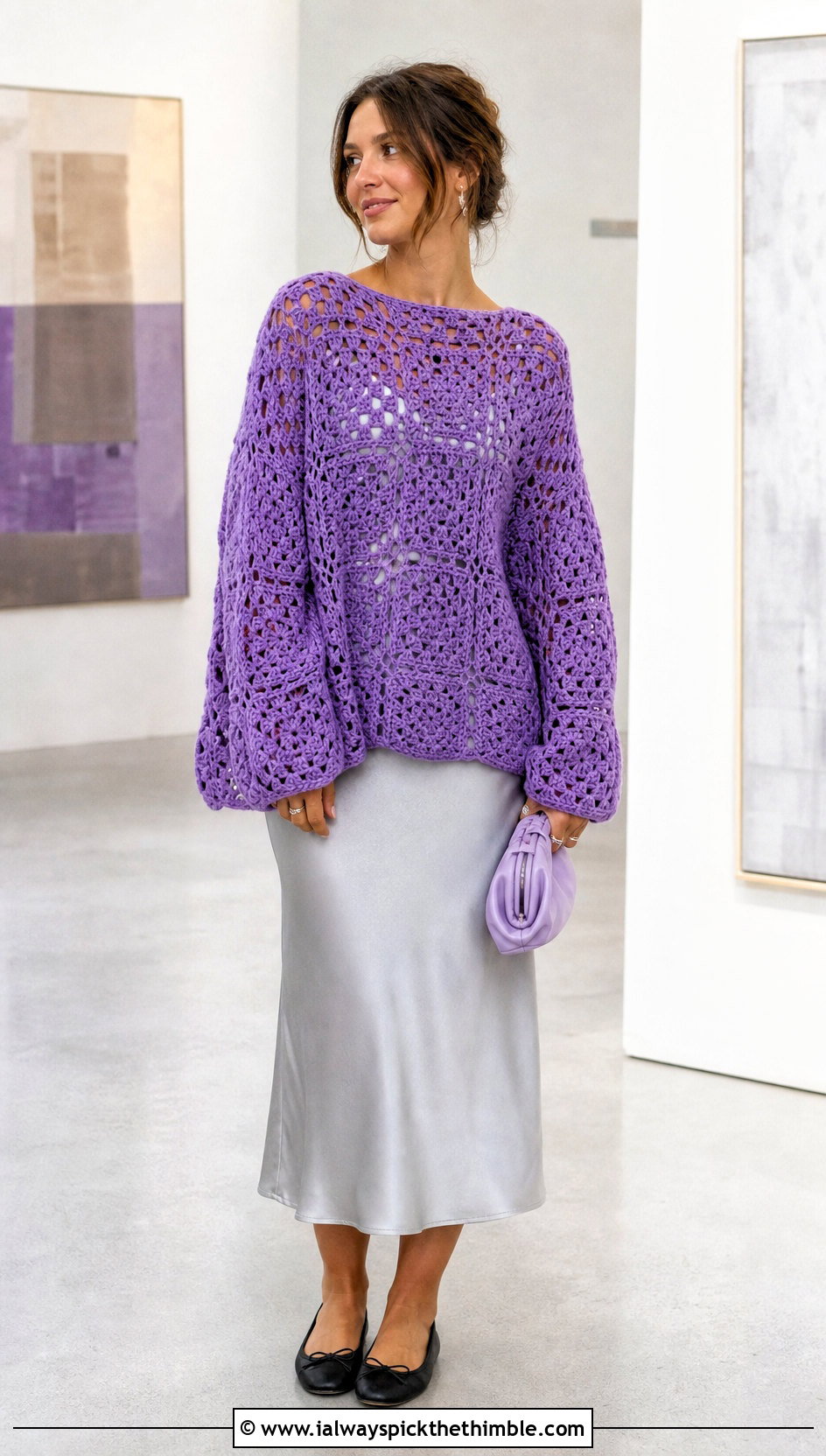 Open Stitch Oversized Granny Square Sweater With Slip Dress - 15 Crochet Oversized Granny Square Sweater outfit ideas